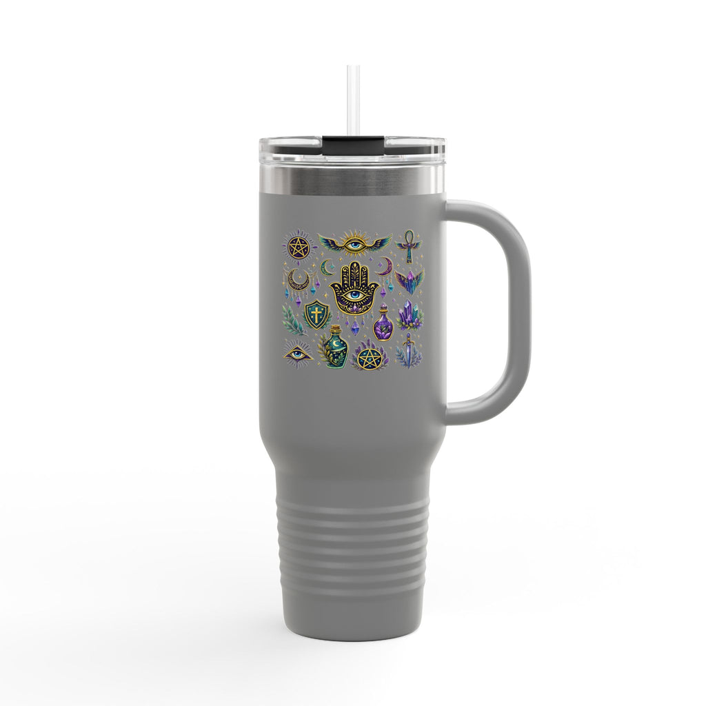 40oz Insulated Travel Mug — Mystical Symbols Floral Hamsa Stainless Steel Tumbler