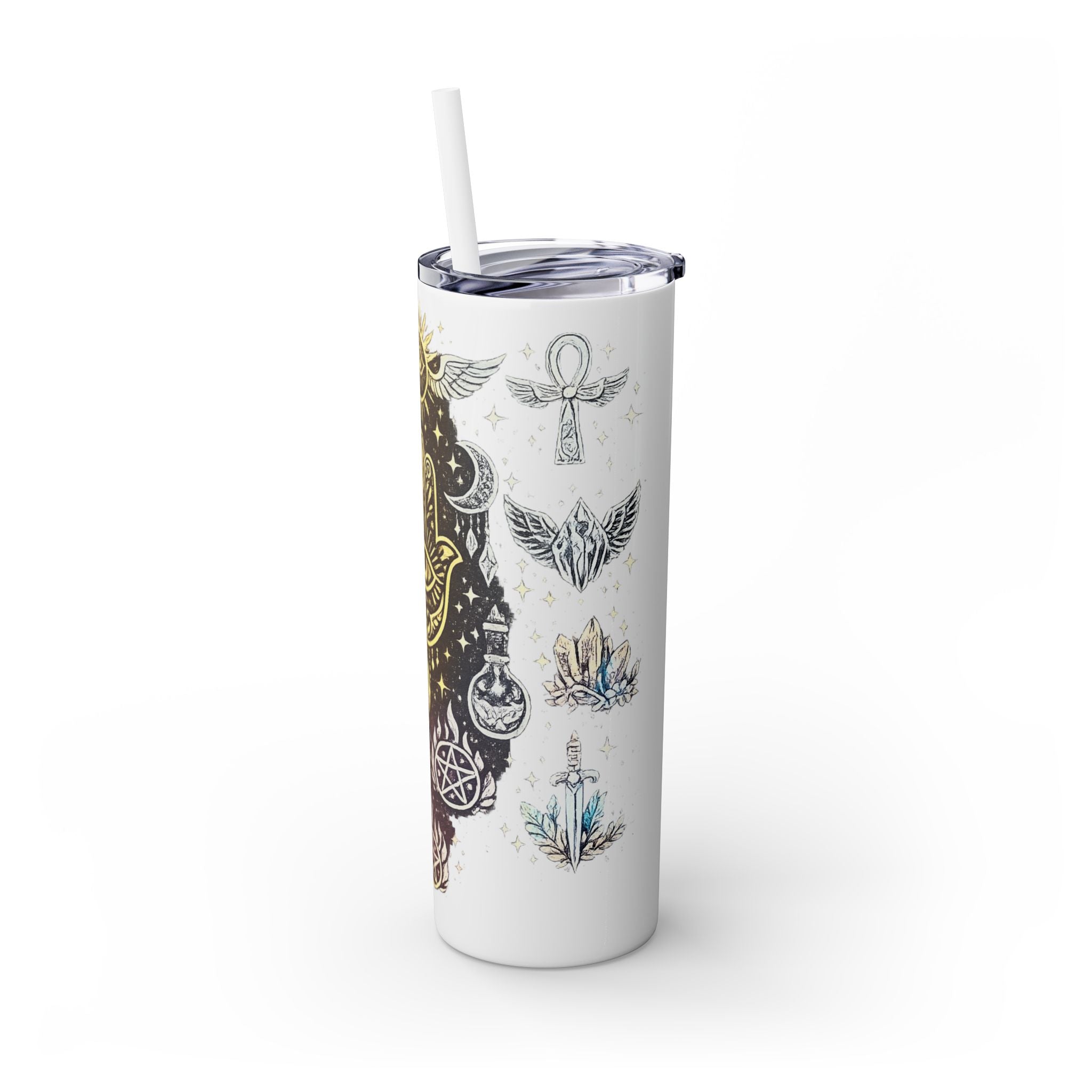 20oz Skinny Tumbler — Gold Mystic Hamsa & Celestial Eye Tumbler with Straw