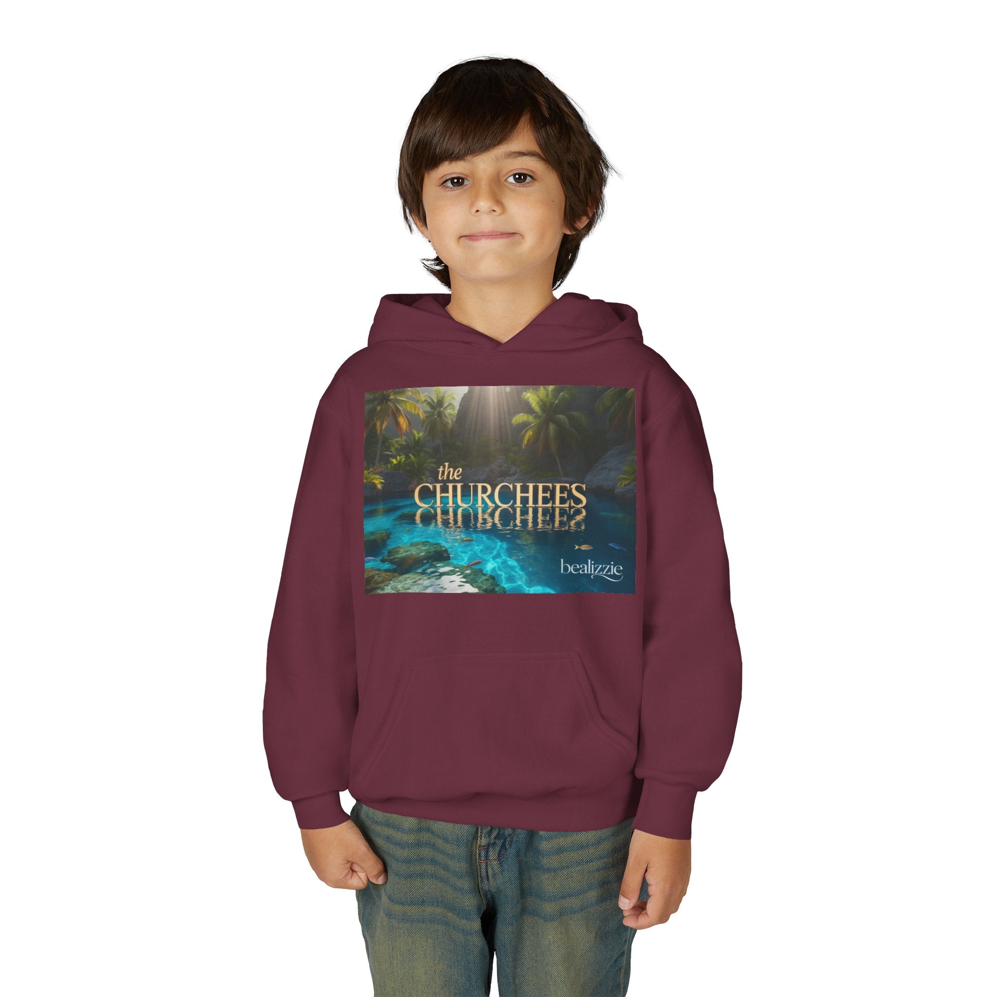 Youth Hoodie – "the CHURCHEES" Tropical Pool Graphic Sweatshirt
