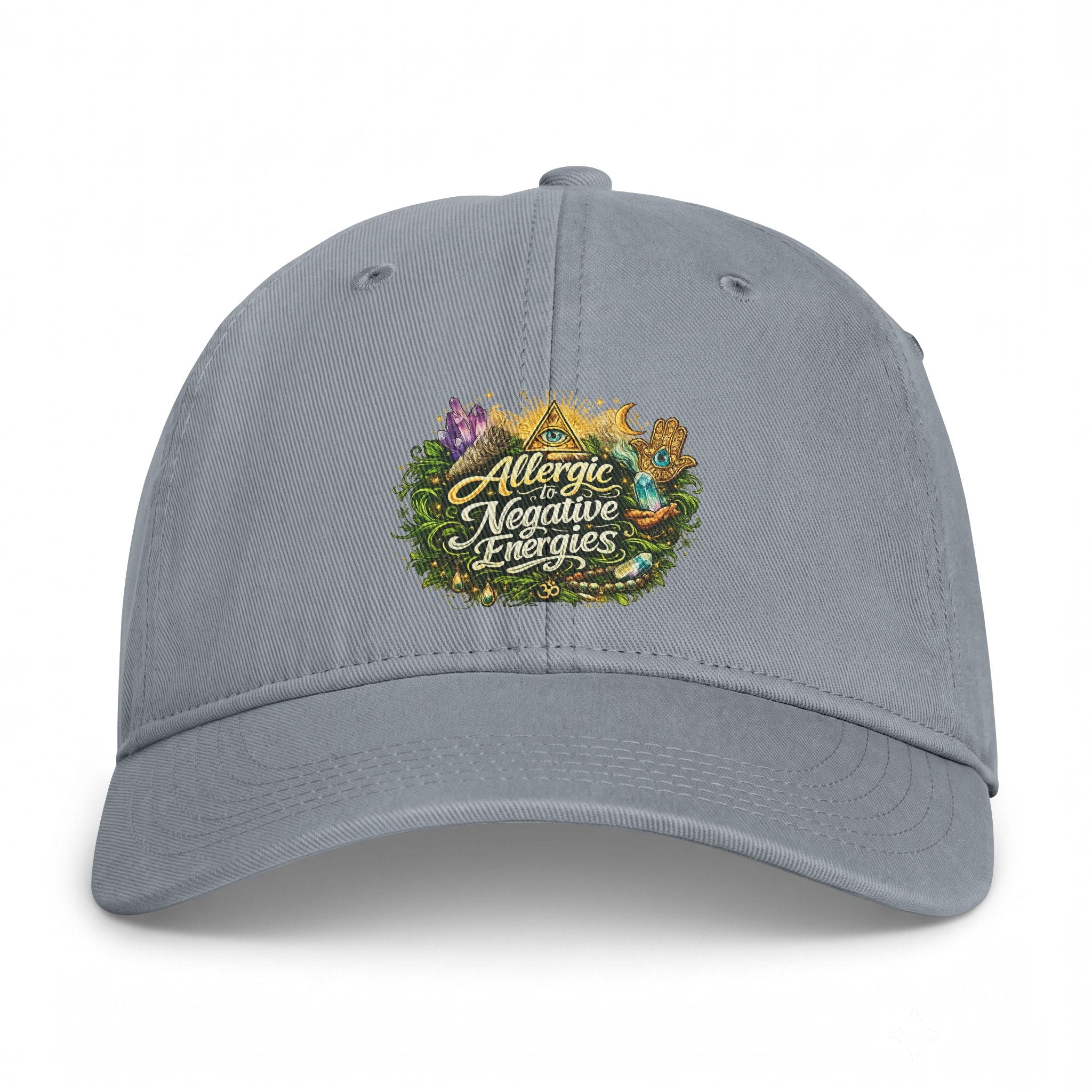 Allergic to Negative Energies Cap — Embroidered Nature Crest Dad Hat
