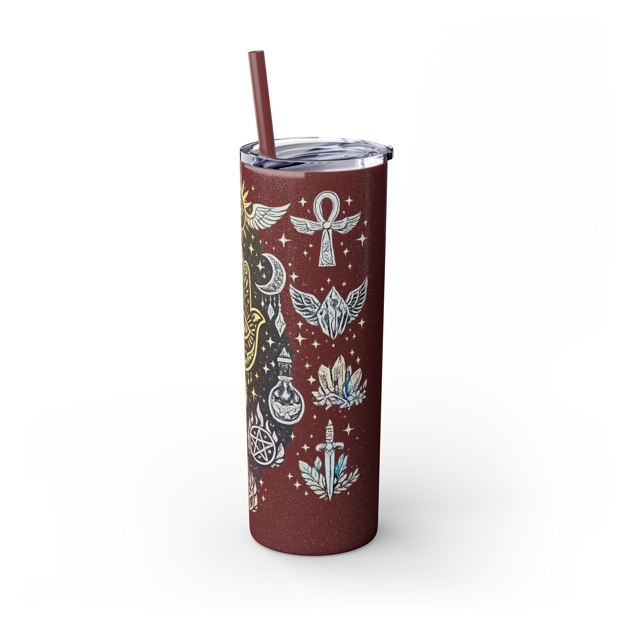20oz Skinny Tumbler — Gold Mystic Hamsa & Celestial Eye Tumbler with Straw
