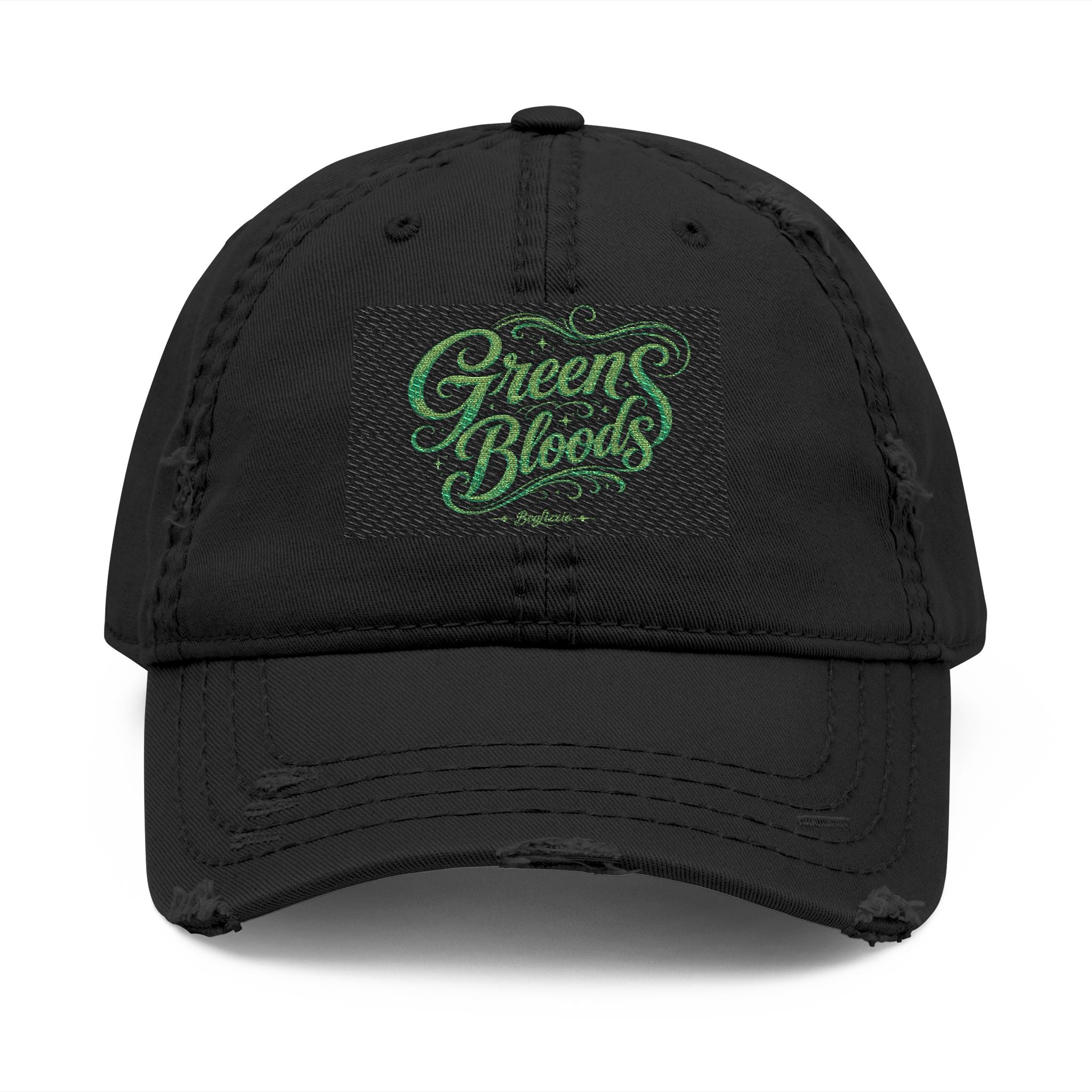 Distressed Embroidered 'Green Bloods' Dad Hat