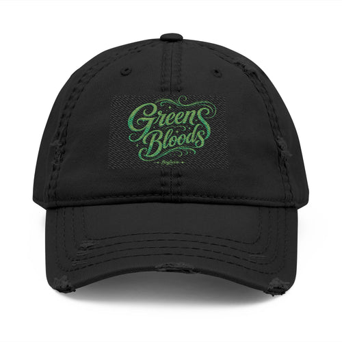 Distressed Embroidered 'Green Bloods' Dad Hat