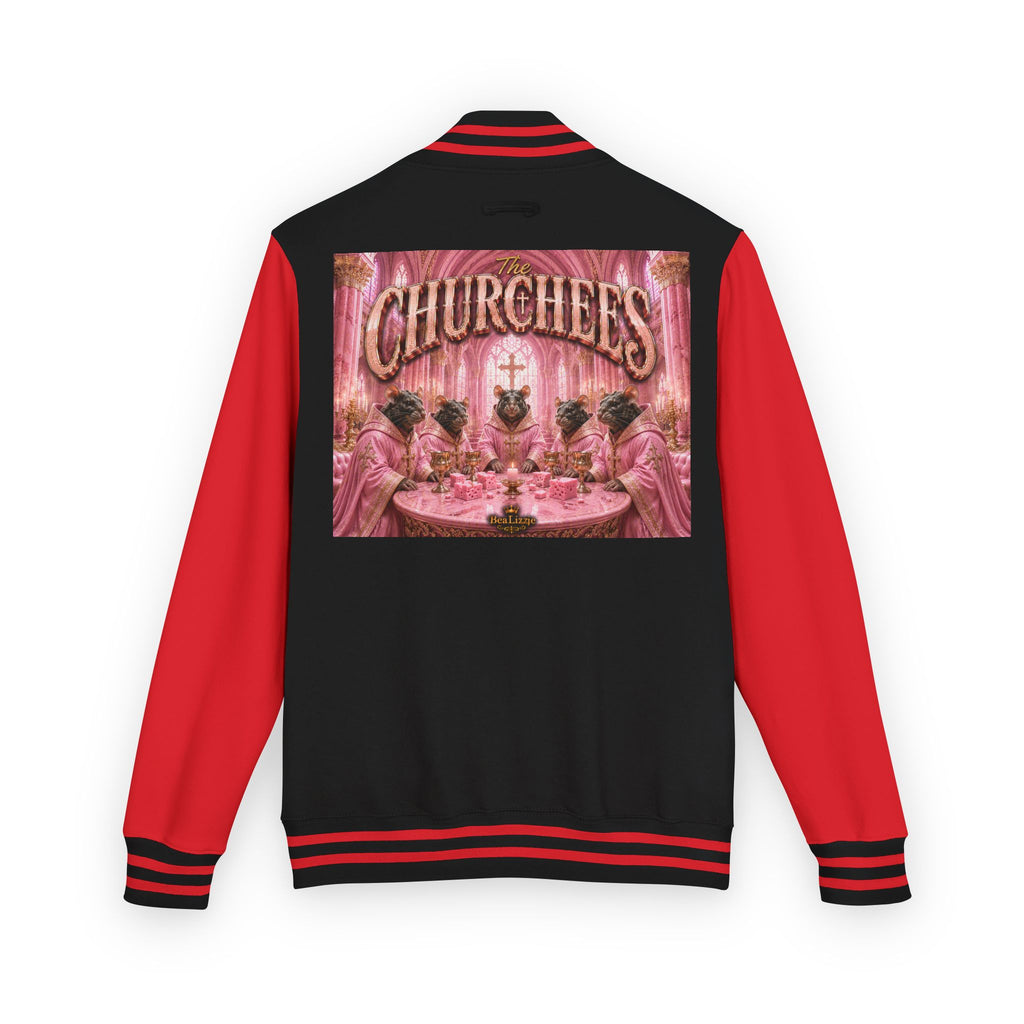 Letterman Jacket — Pink 'Churchees' Vintage Dinner Graphic