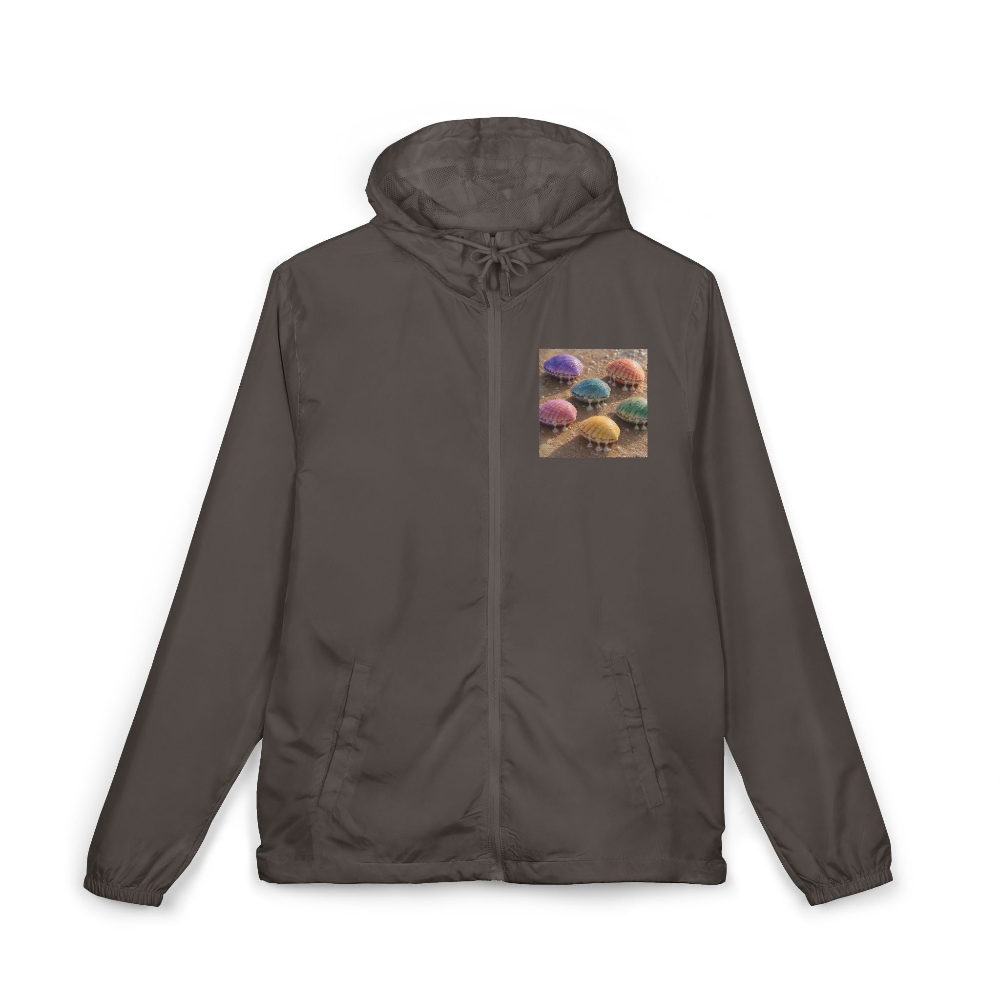 Windbreaker Jacket — Colorful Mushrooms Pocket Print Hooded Windbreaker