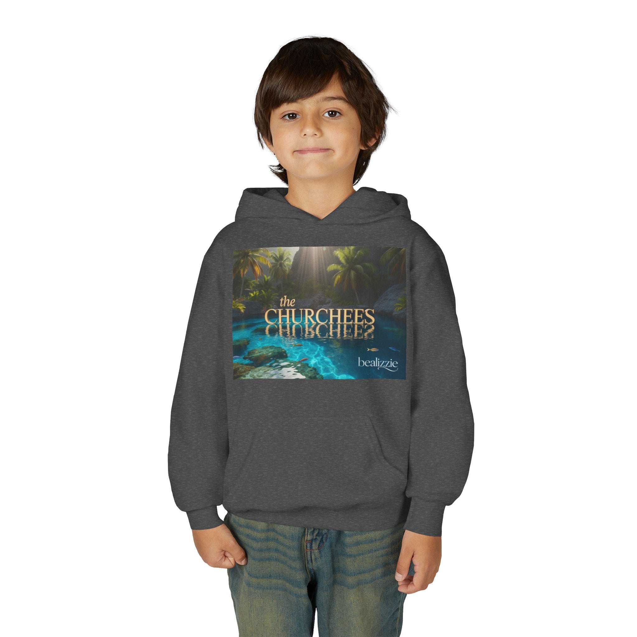 Youth Hoodie – "the CHURCHEES" Tropical Pool Graphic Sweatshirt