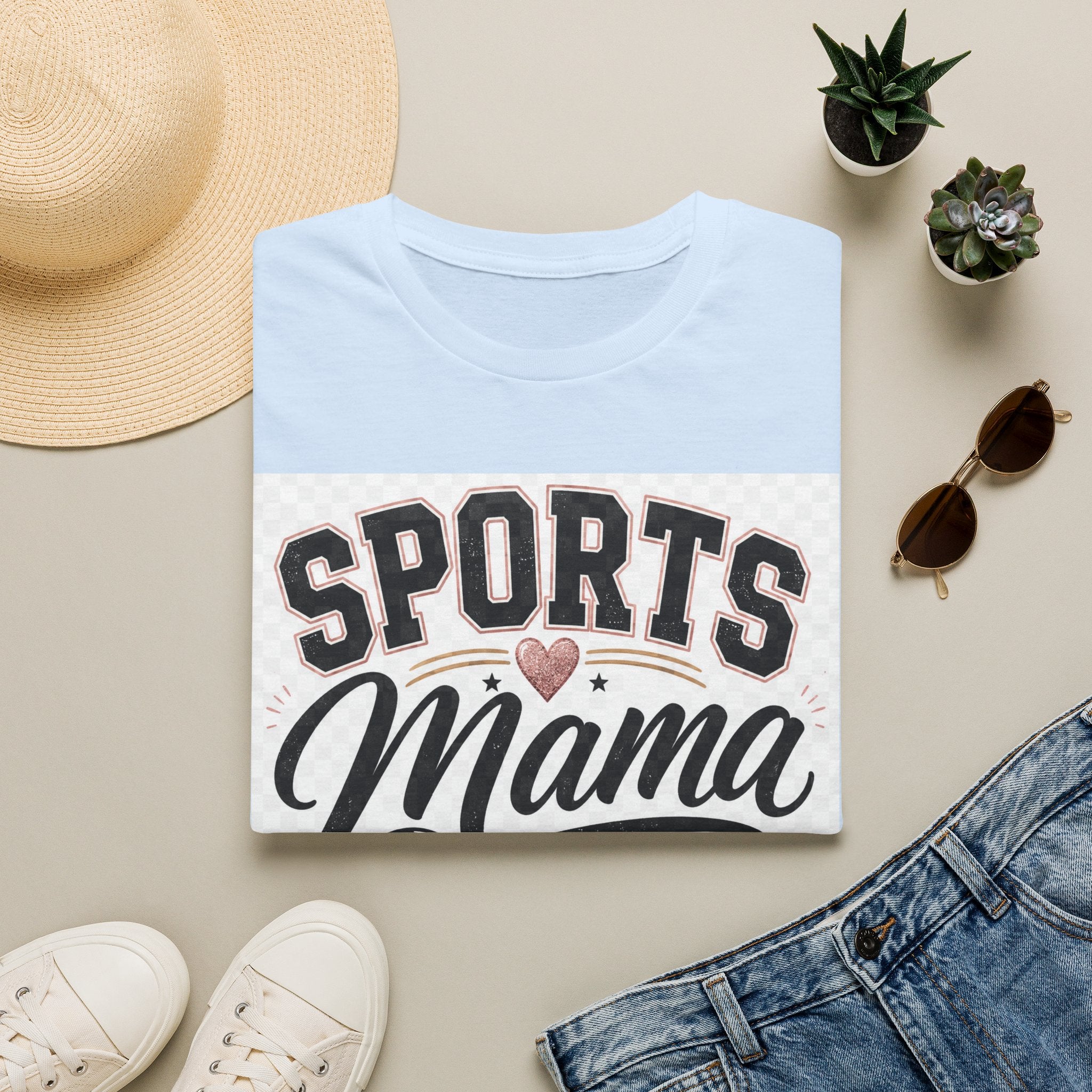 Sports Mama T‑Shirt — Cute Athletic Mom Tee with Heart & Ball Design