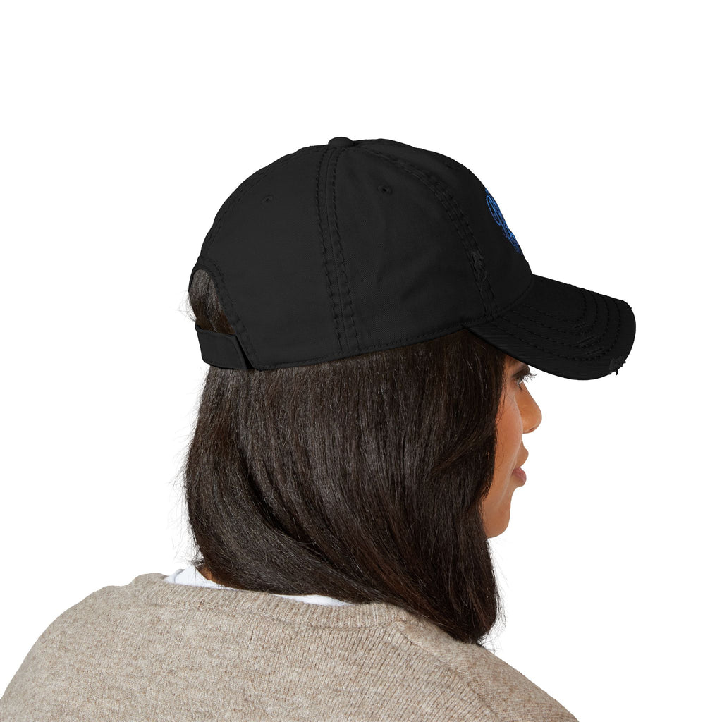 Distressed Embroidered Dad Hat — Blue Waves Script Cap