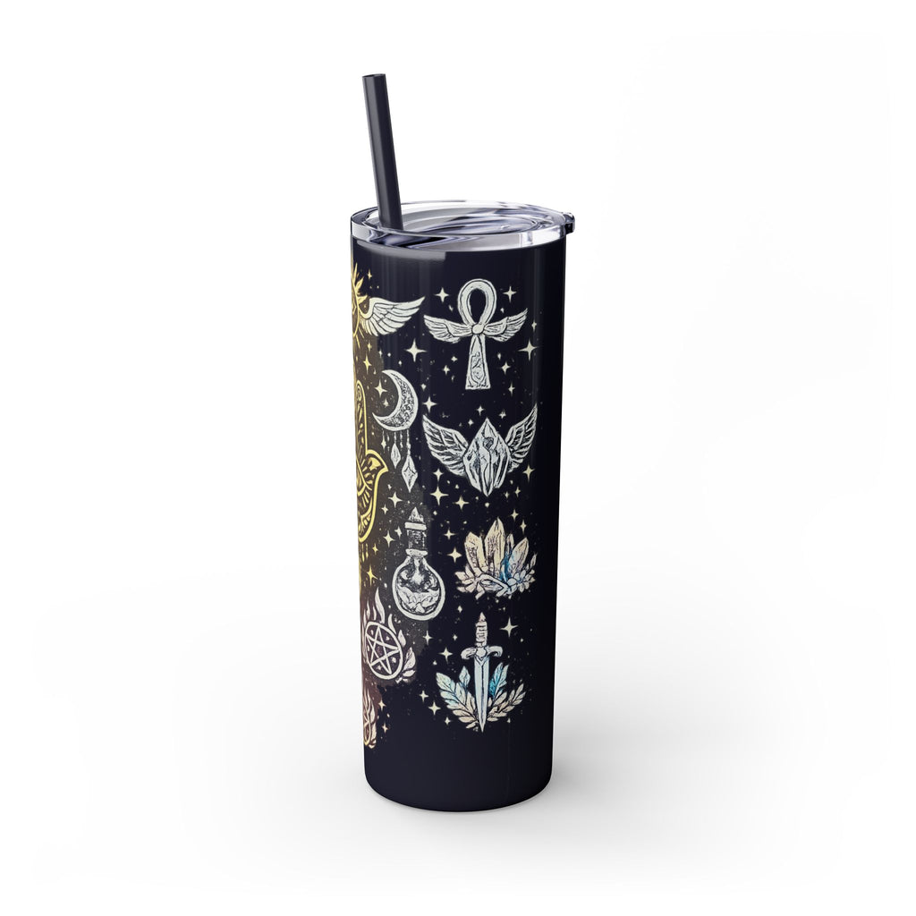 20oz Skinny Tumbler — Gold Mystic Hamsa & Celestial Eye Tumbler with Straw