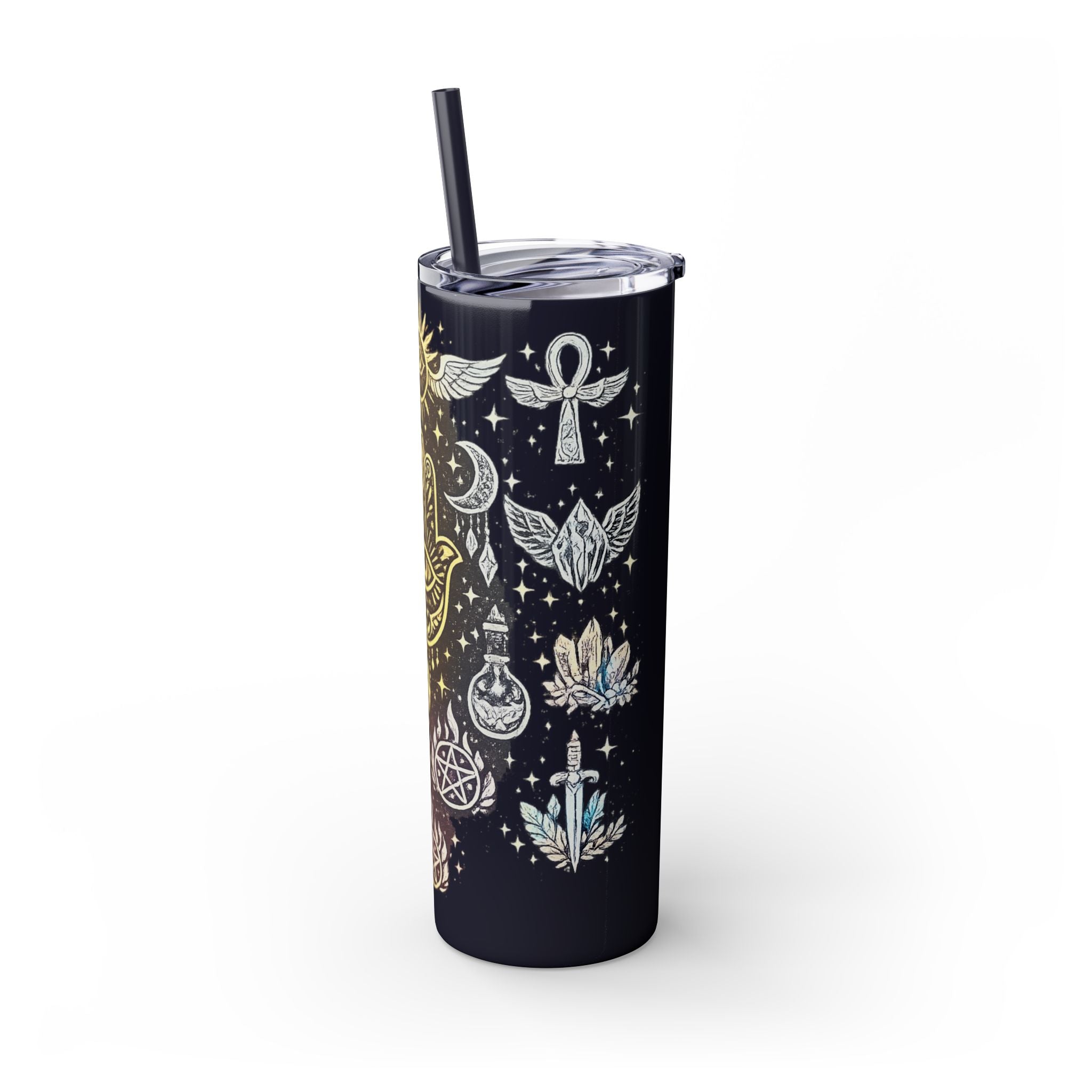 20oz Skinny Tumbler — Gold Mystic Hamsa & Celestial Eye Tumbler with Straw