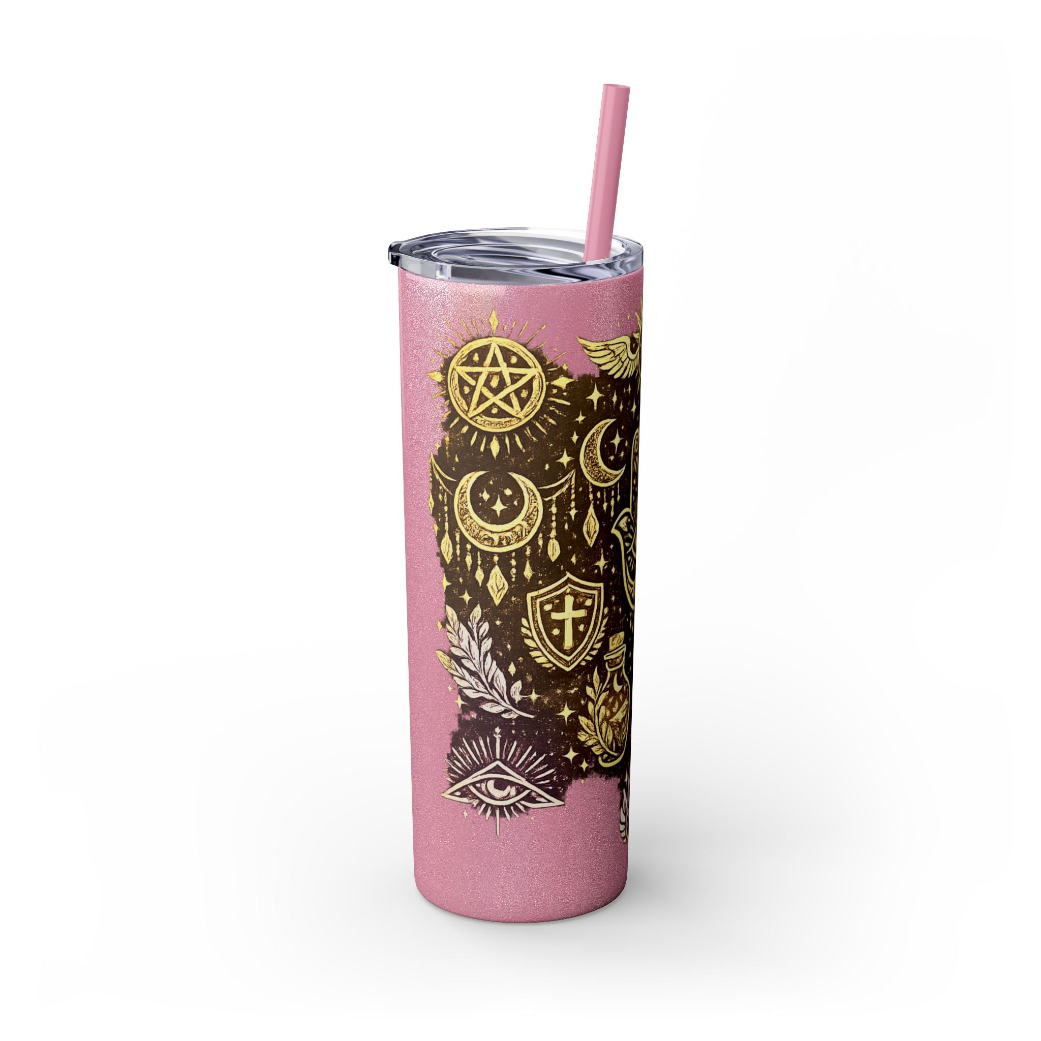 20oz Skinny Tumbler — Gold Mystic Hamsa & Celestial Eye Tumbler with Straw