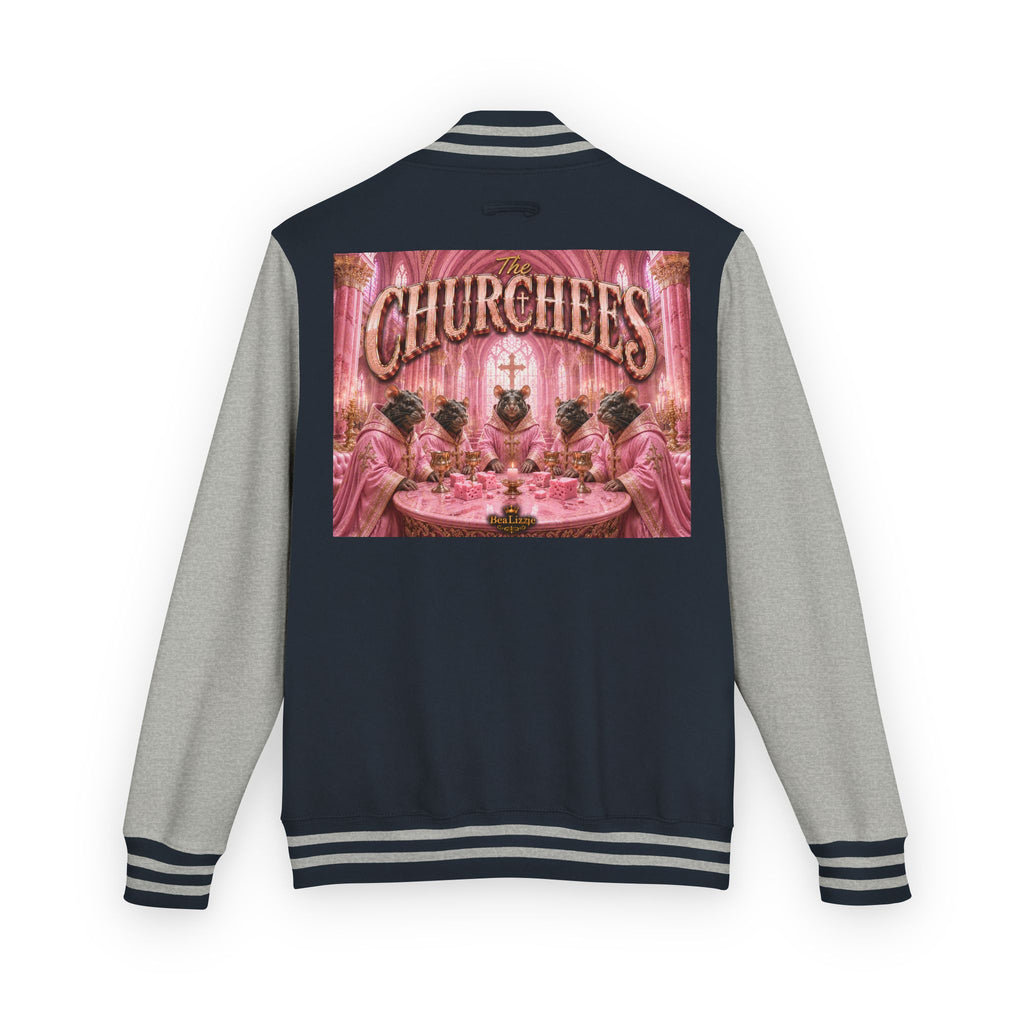 Letterman Jacket — Pink 'Churchees' Vintage Dinner Graphic