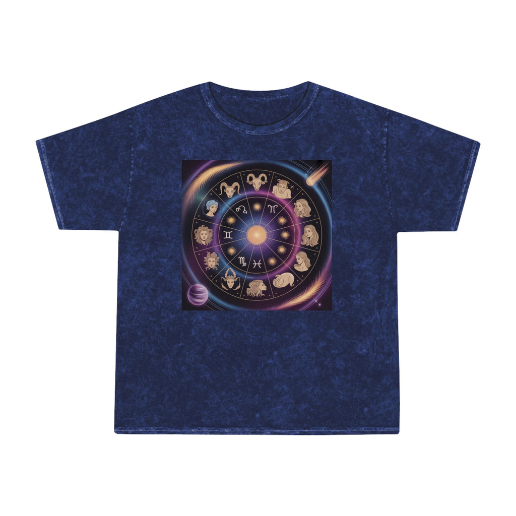 Zodiac Wheel Graphic T-Shirt — Astrological Signs Mineral Wash Tee