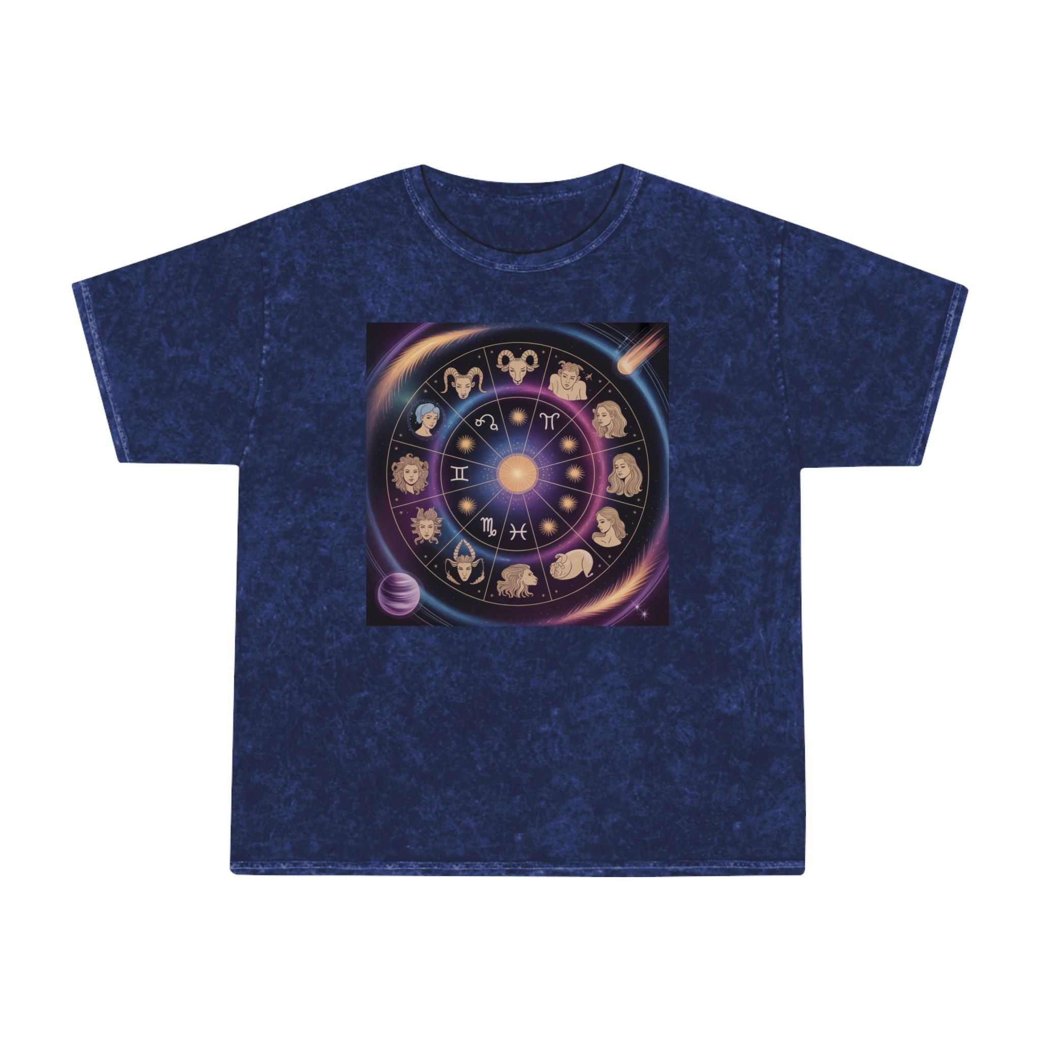 Zodiac Wheel Graphic T-Shirt — Astrological Signs Mineral Wash Tee
