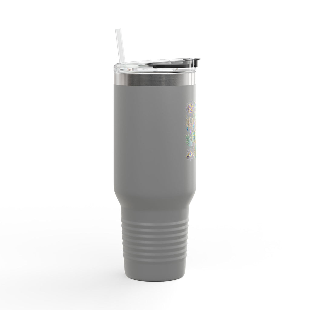 40oz Insulated Travel Mug — Mystical Symbols Floral Hamsa Stainless Steel Tumbler