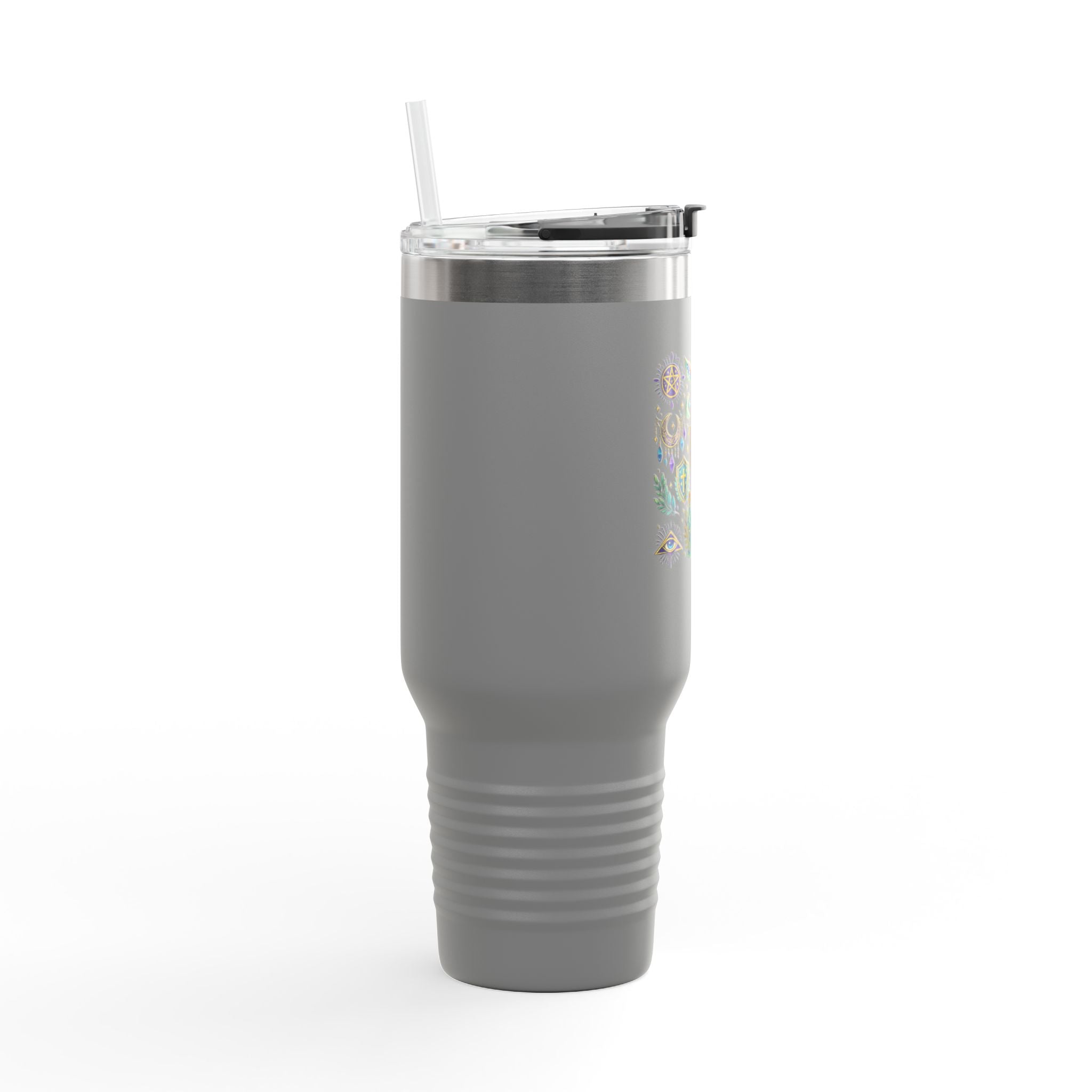 40oz Insulated Travel Mug — Mystical Symbols Floral Hamsa Stainless Steel Tumbler