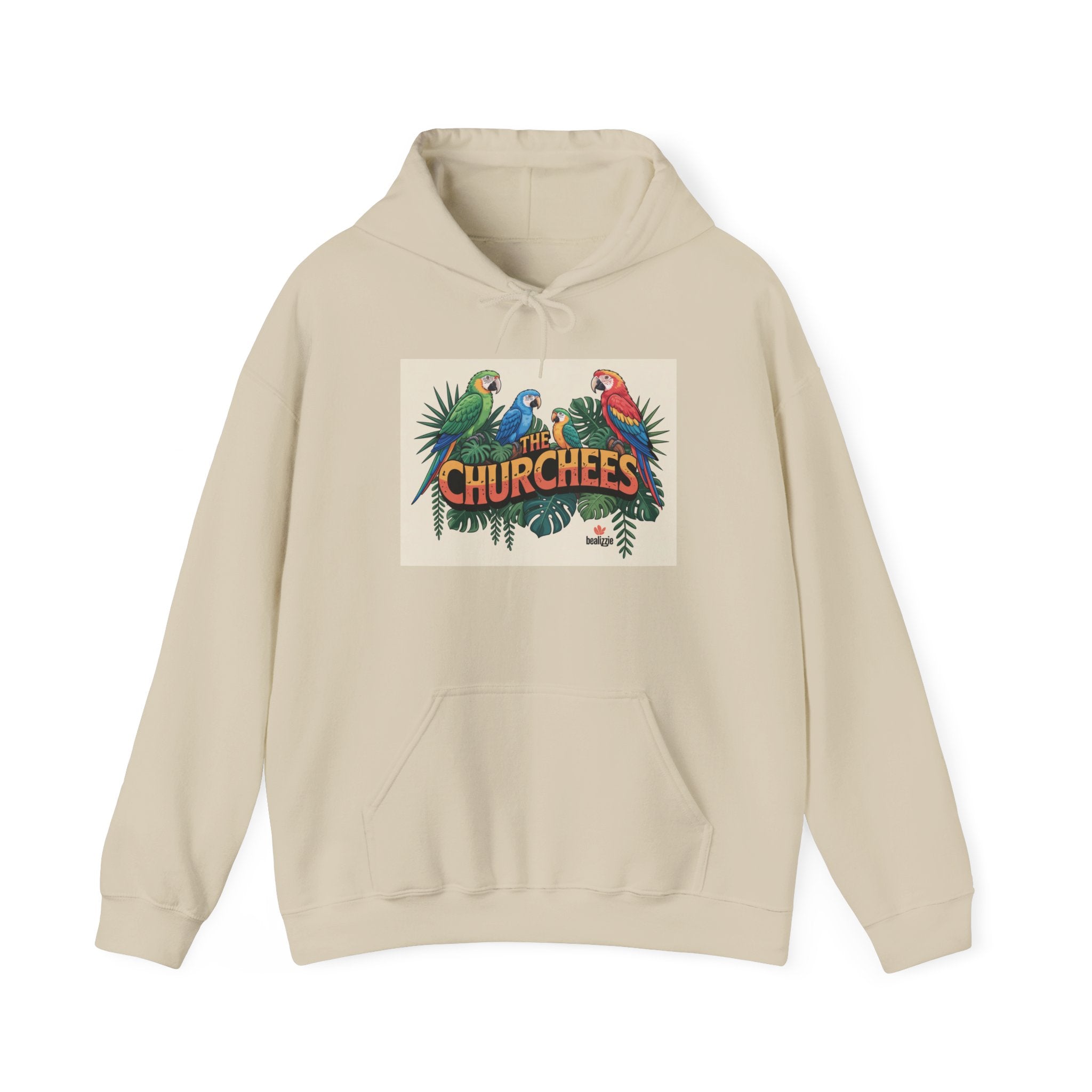 Parrot Tropical 'CHURCHEES' Hoodie – Vintage Island Bird Graphic Pullover