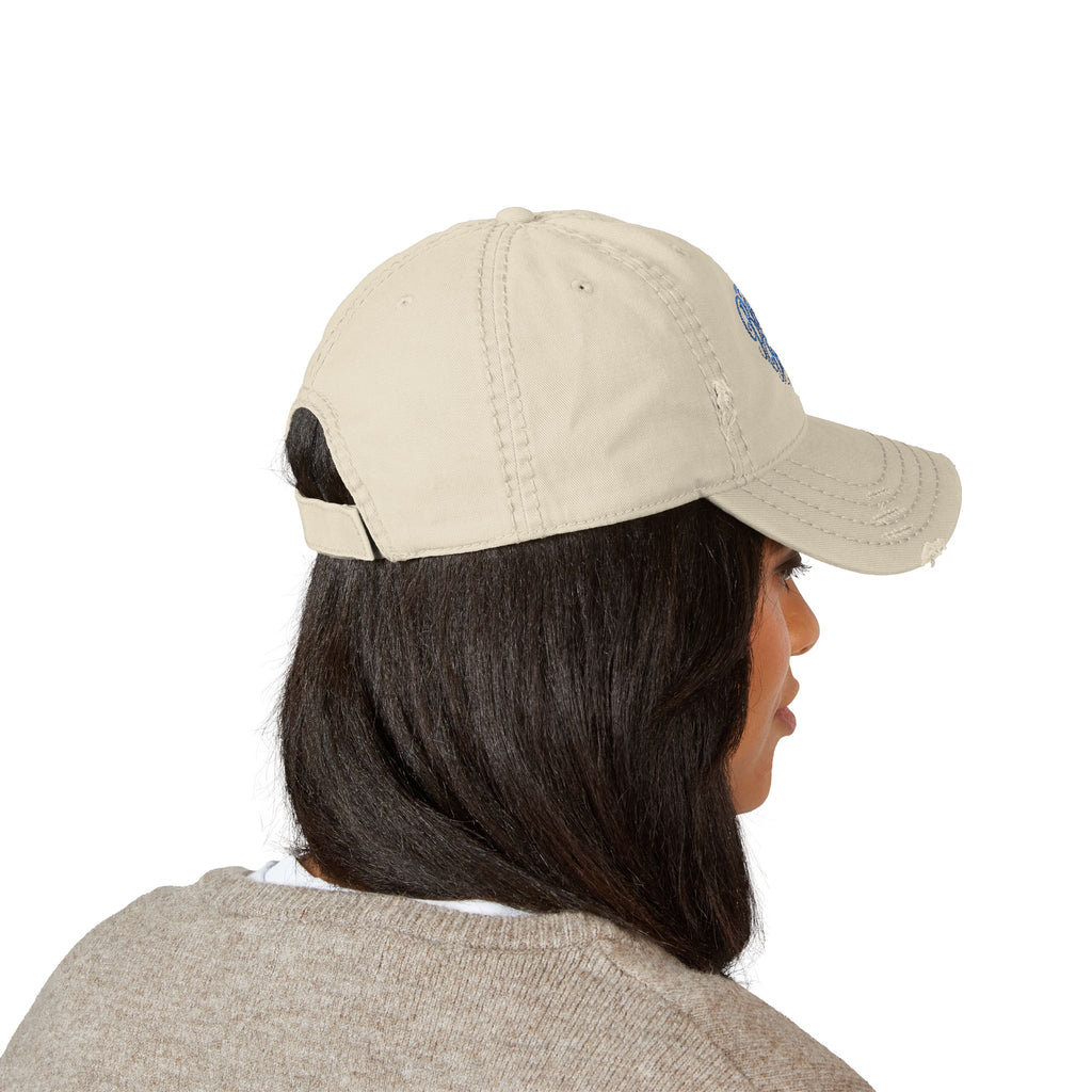 Distressed Embroidered Dad Hat — Blue Waves Script Cap