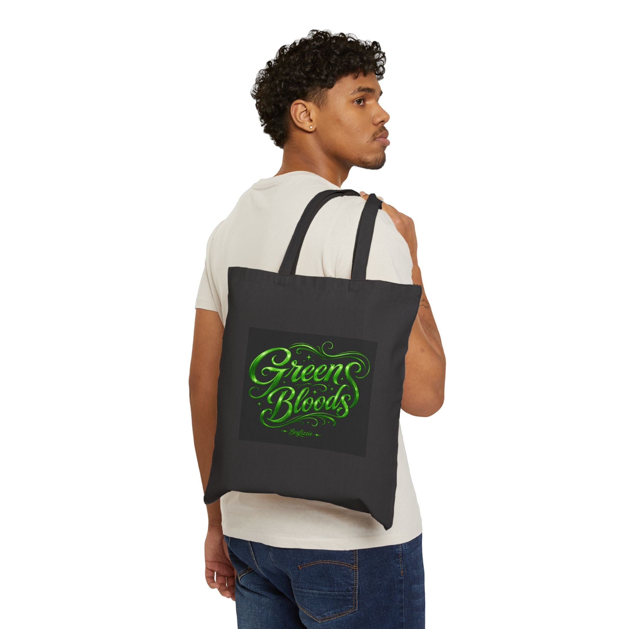 Tote Bag — "Green Bloods" Neon Script Canvas Tote