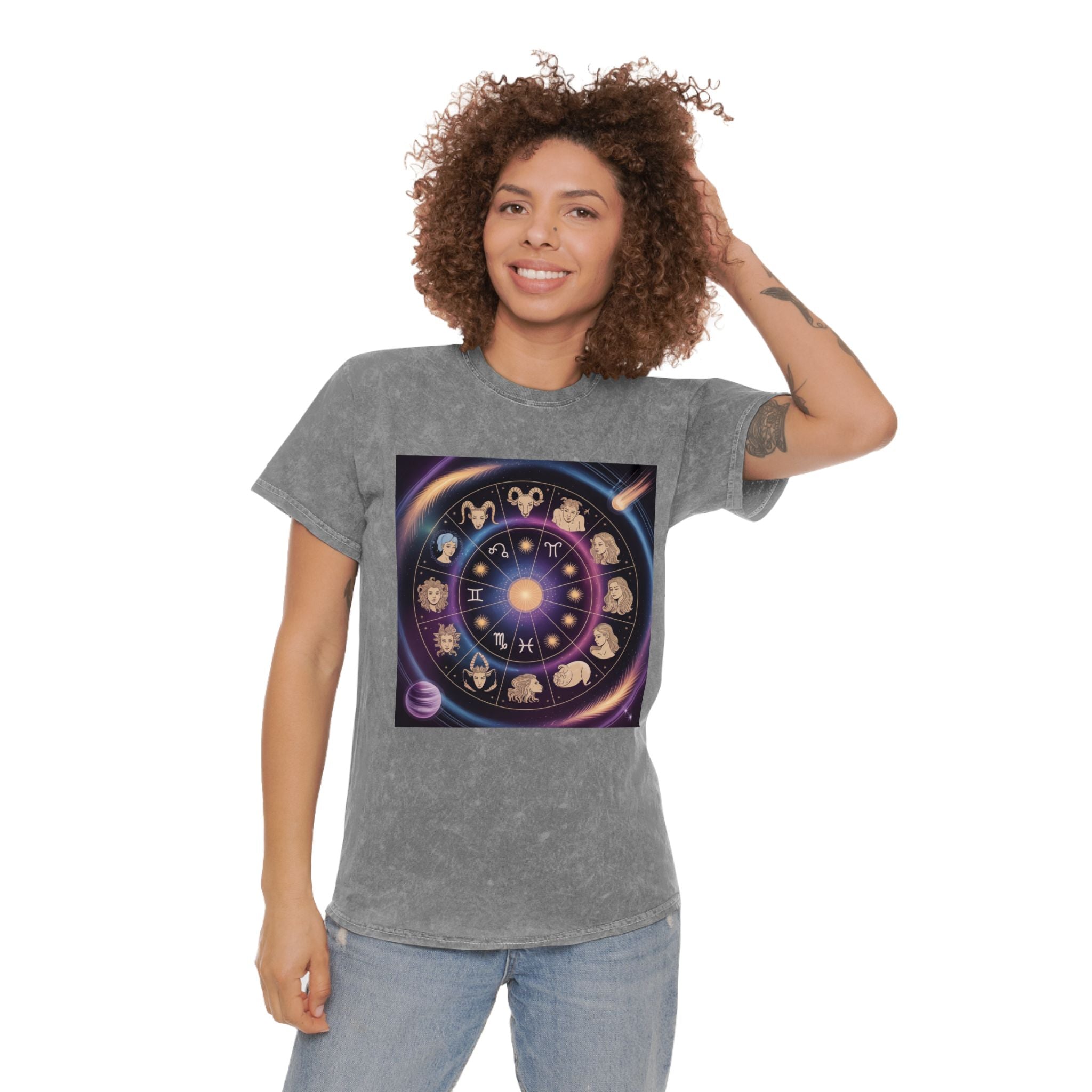 Zodiac Wheel Graphic T-Shirt — Astrological Signs Mineral Wash Tee