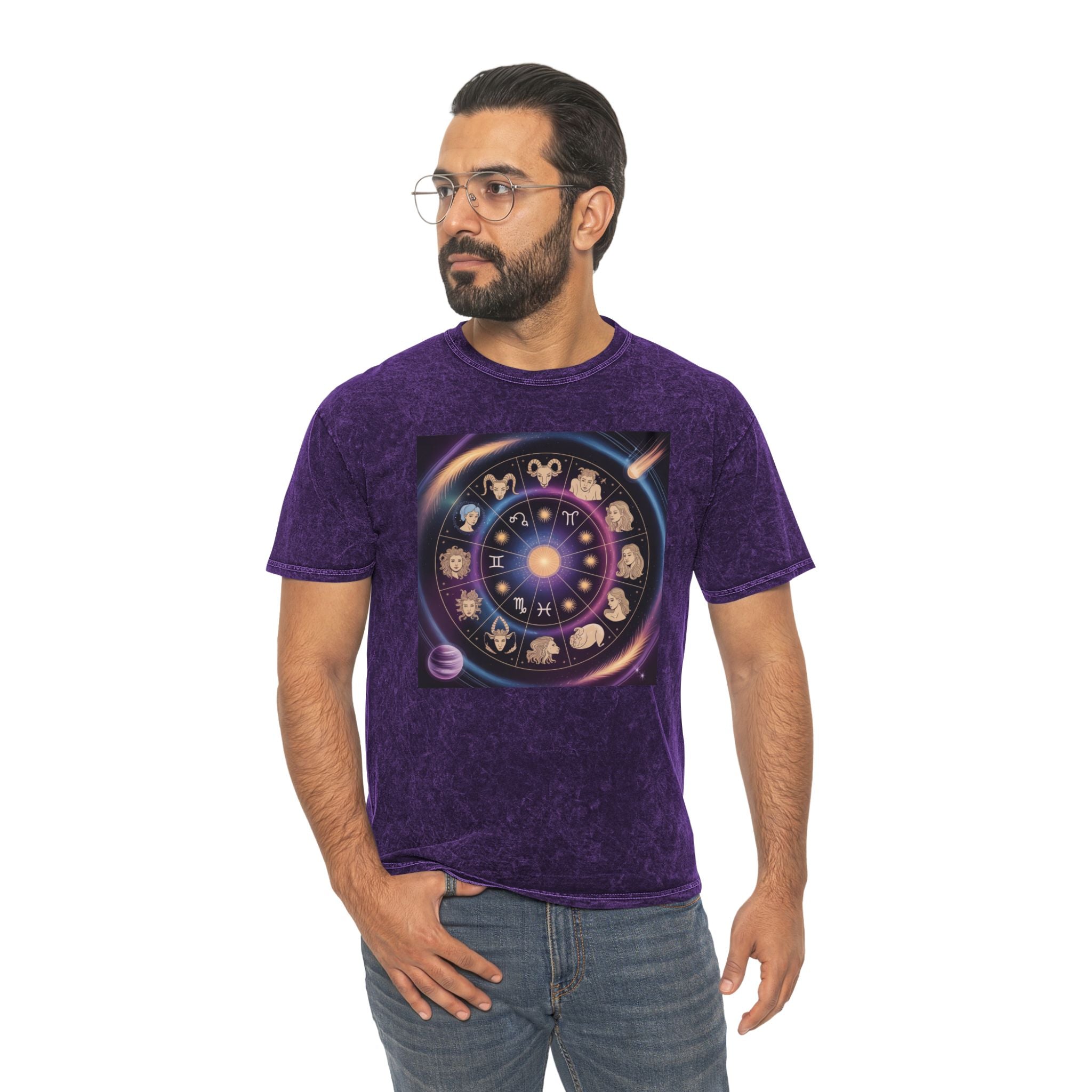 Zodiac Wheel Graphic T-Shirt — Astrological Signs Mineral Wash Tee