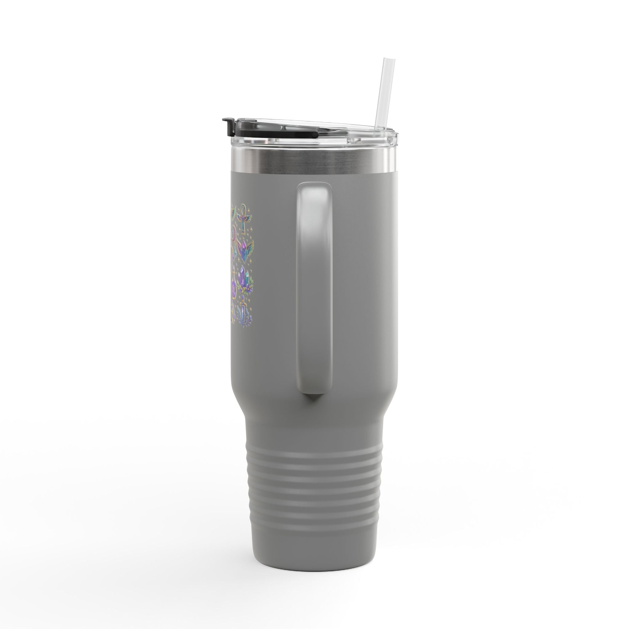40oz Insulated Travel Mug — Mystical Symbols Floral Hamsa Stainless Steel Tumbler