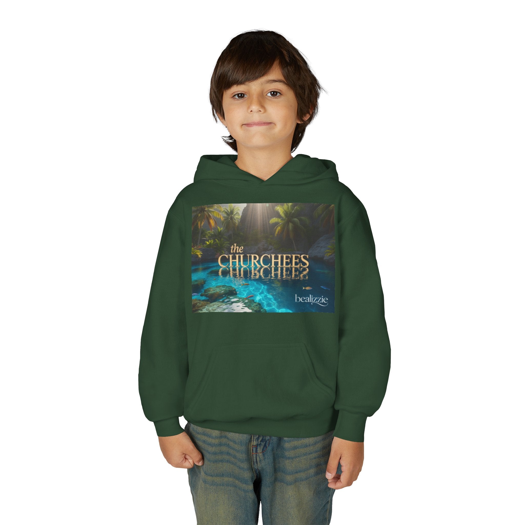 Youth Hoodie – "the CHURCHEES" Tropical Pool Graphic Sweatshirt