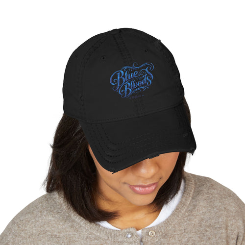 Distressed Embroidered Dad Hat — Blue Waves Script Cap