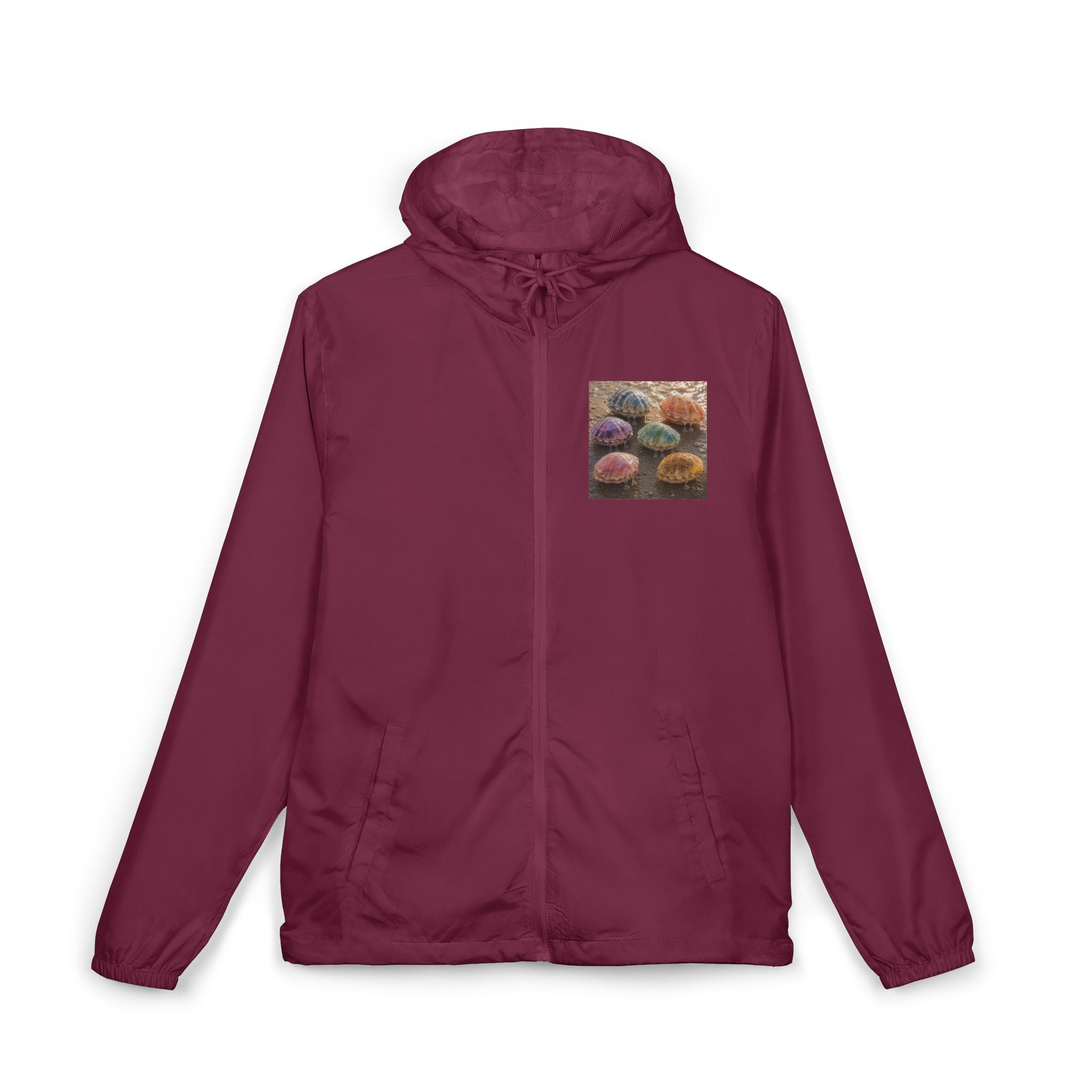 Windbreaker Jacket — Colorful Sea Urchin Pocket Print, Lightweight Hooded Shell