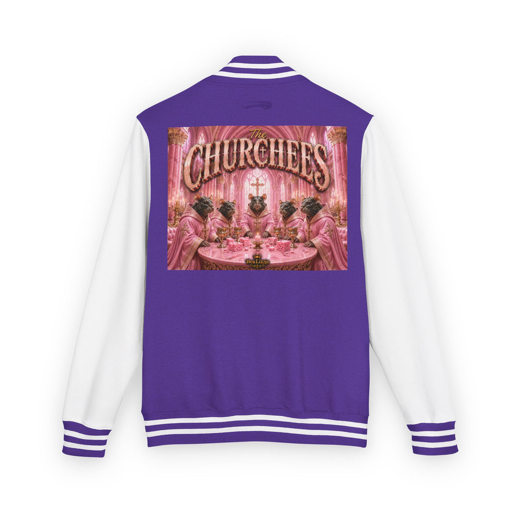 Letterman Jacket — Pink 'Churchees' Vintage Dinner Graphic