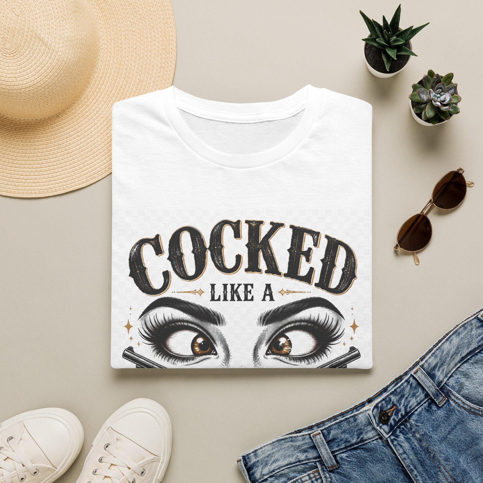 Cocked Like a Pistol T-Shirt — Retro Western Eyelash Graphic Tee