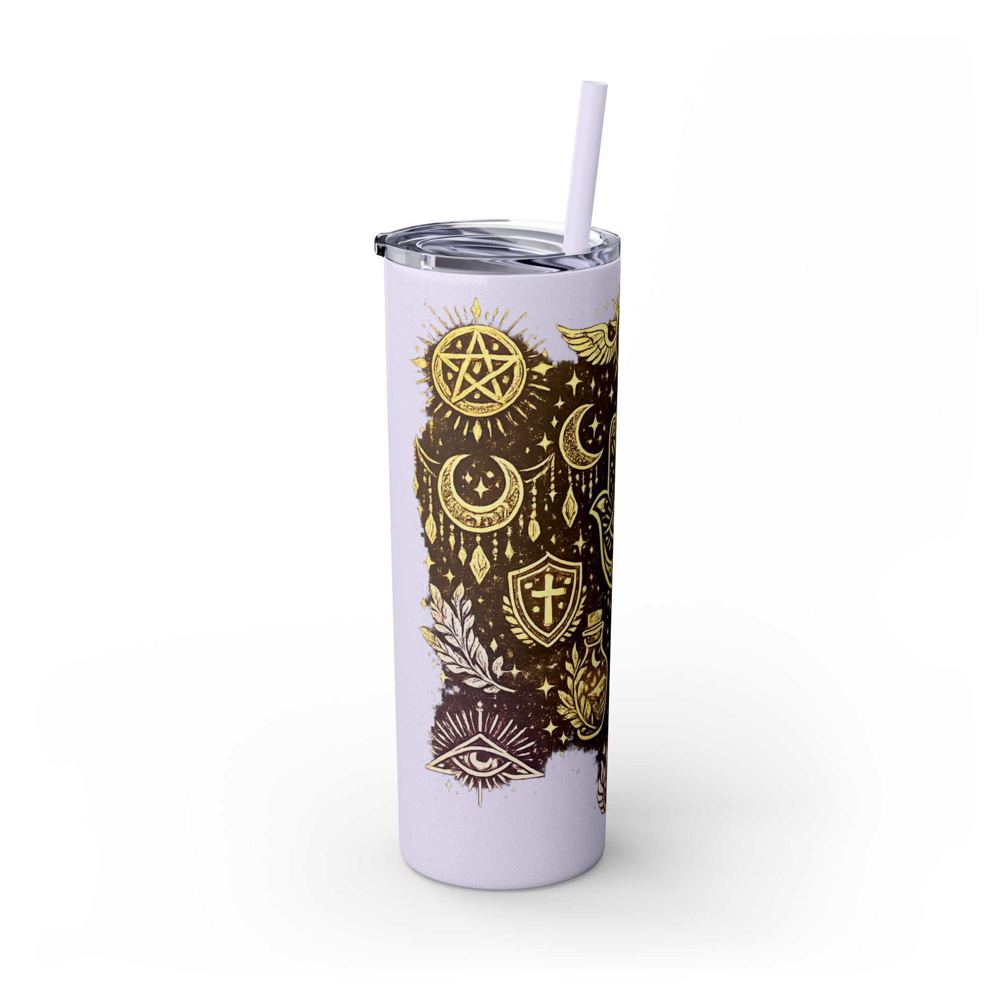 20oz Skinny Tumbler — Gold Mystic Hamsa & Celestial Eye Tumbler with Straw