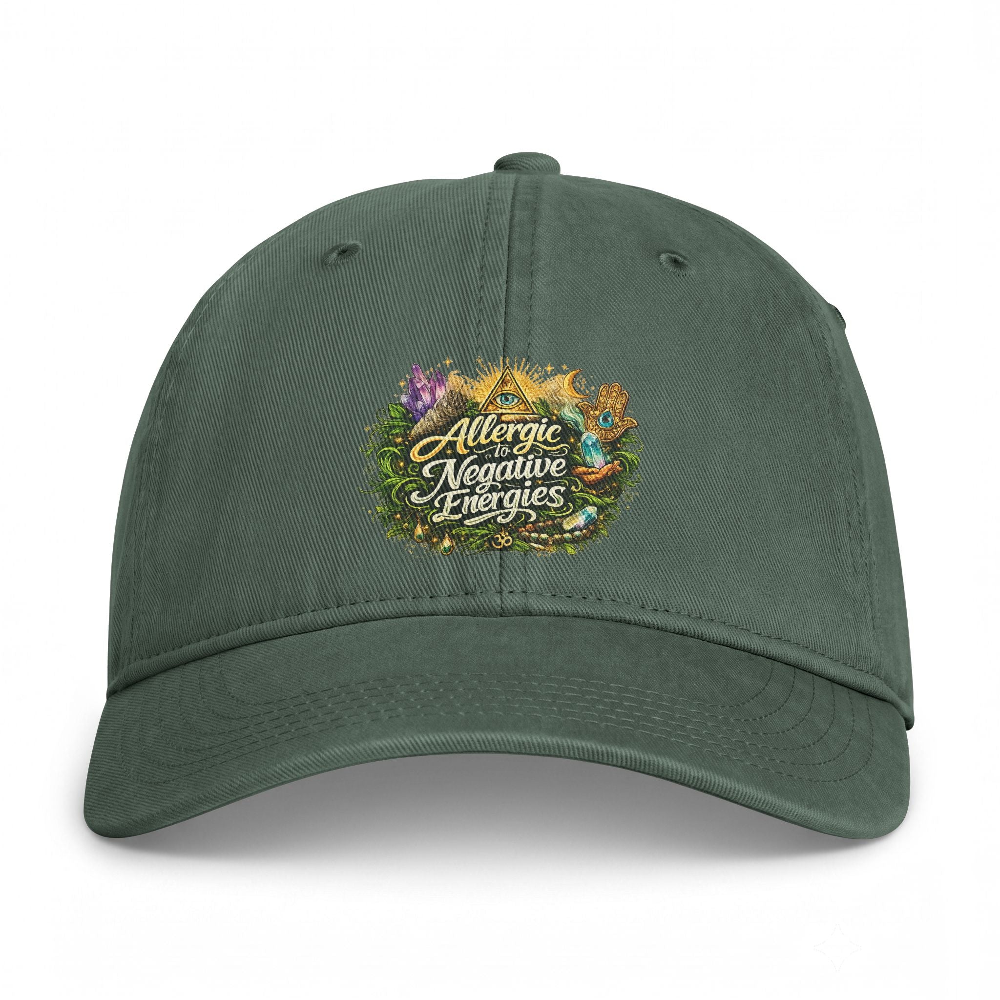 Allergic to Negative Energies Cap — Embroidered Nature Crest Dad Hat