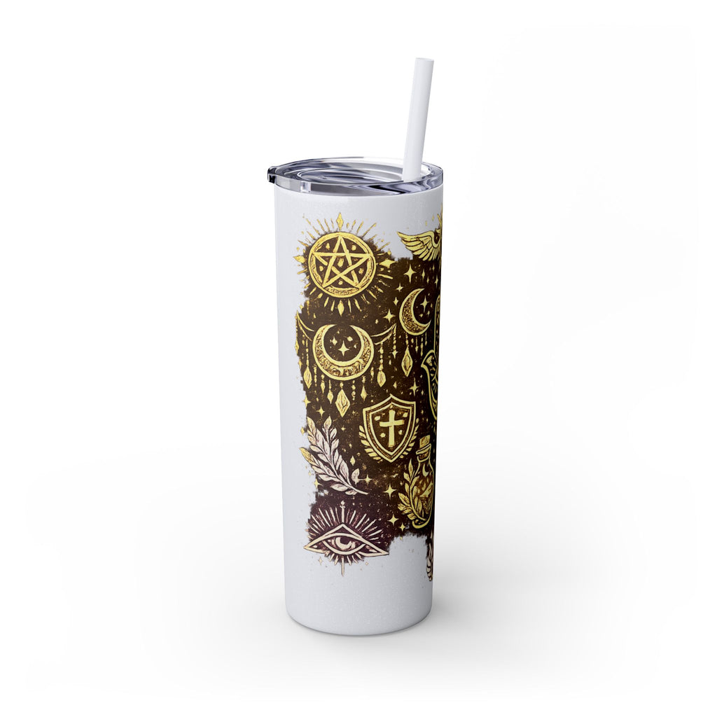20oz Skinny Tumbler — Gold Mystic Hamsa & Celestial Eye Tumbler with Straw
