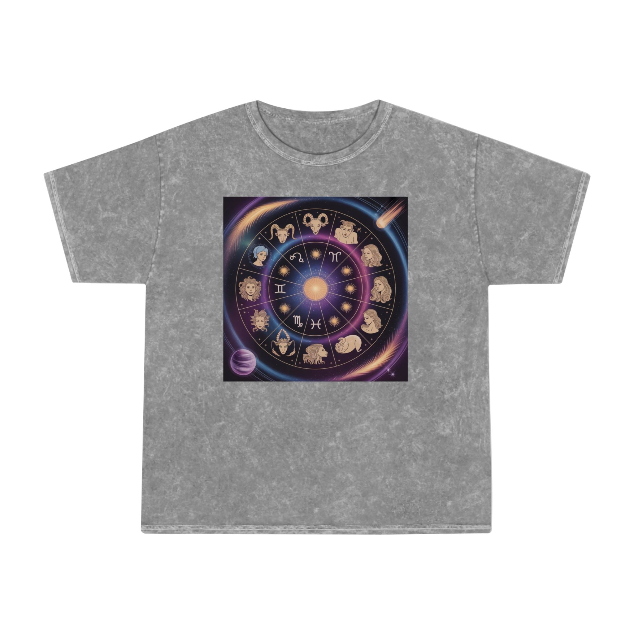 Zodiac Wheel Graphic T-Shirt — Astrological Signs Mineral Wash Tee
