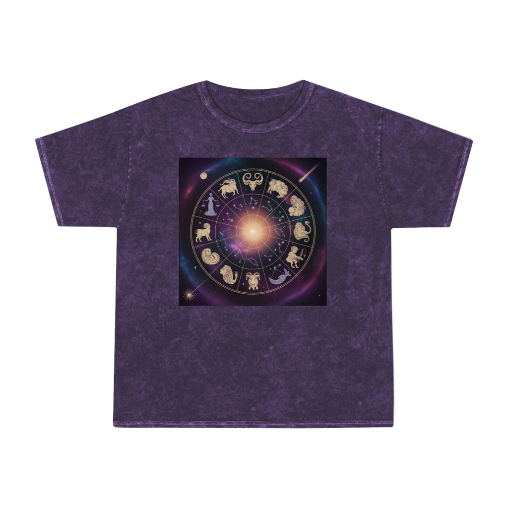 Zodiac Wheel Mineral Wash T-Shirt — Cosmic Astrology Signs Tee