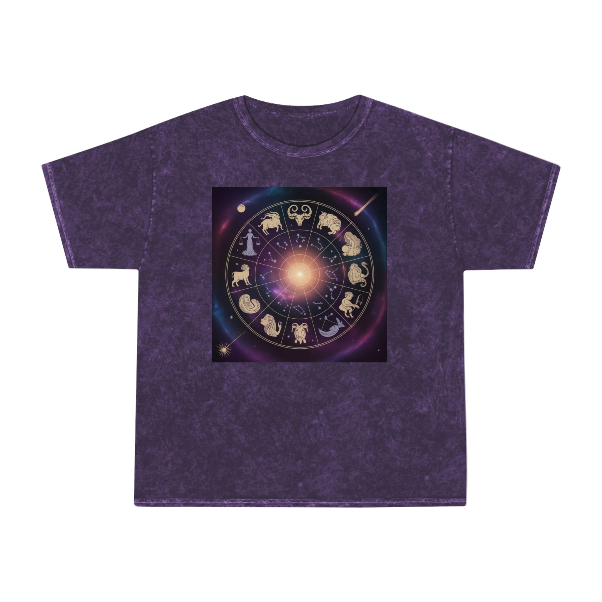 Zodiac Wheel Mineral Wash T-Shirt — Cosmic Astrology Signs Tee