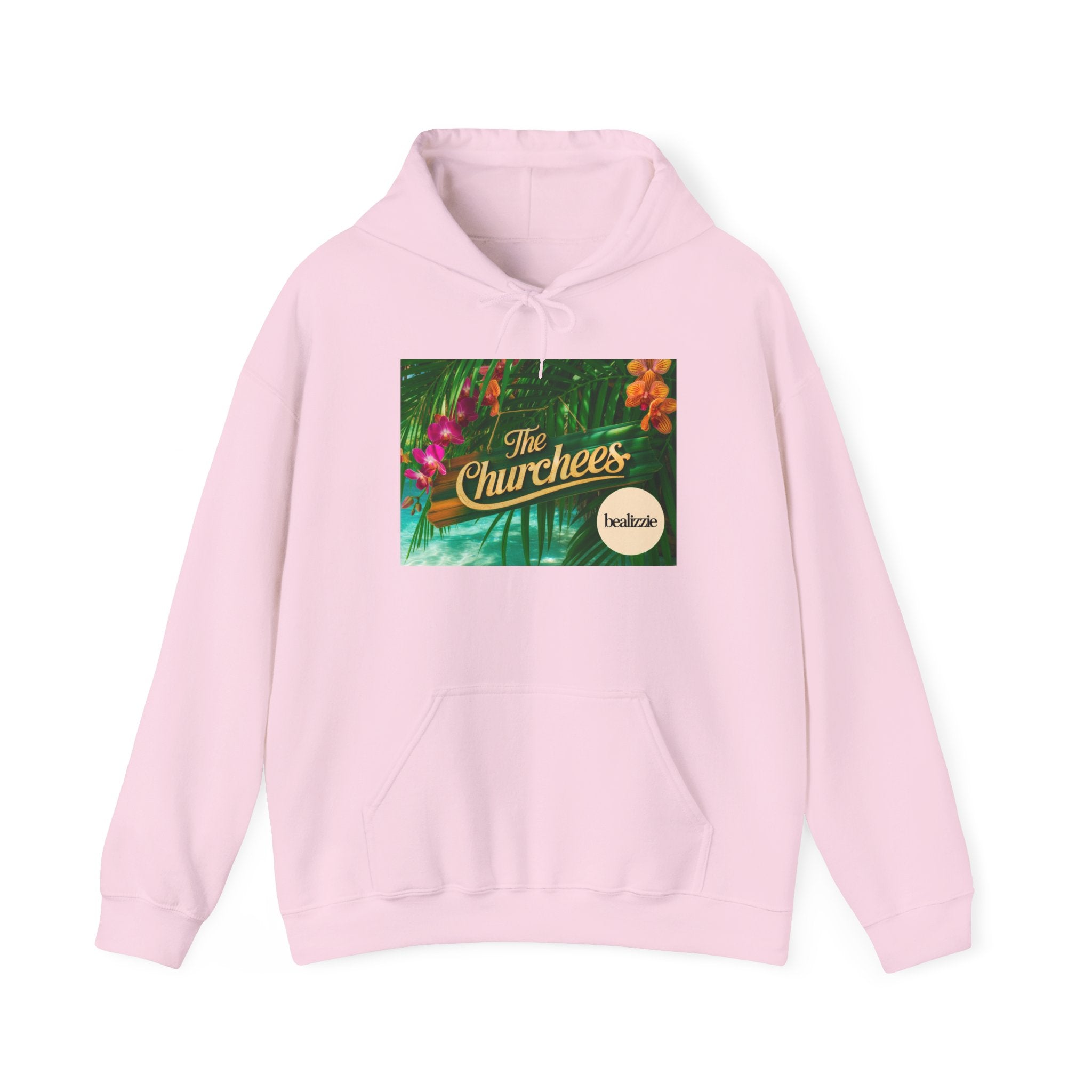 The Churchees Tropical Logo Hoodie — Retro Band-Inspired Graphic Sweatshirt