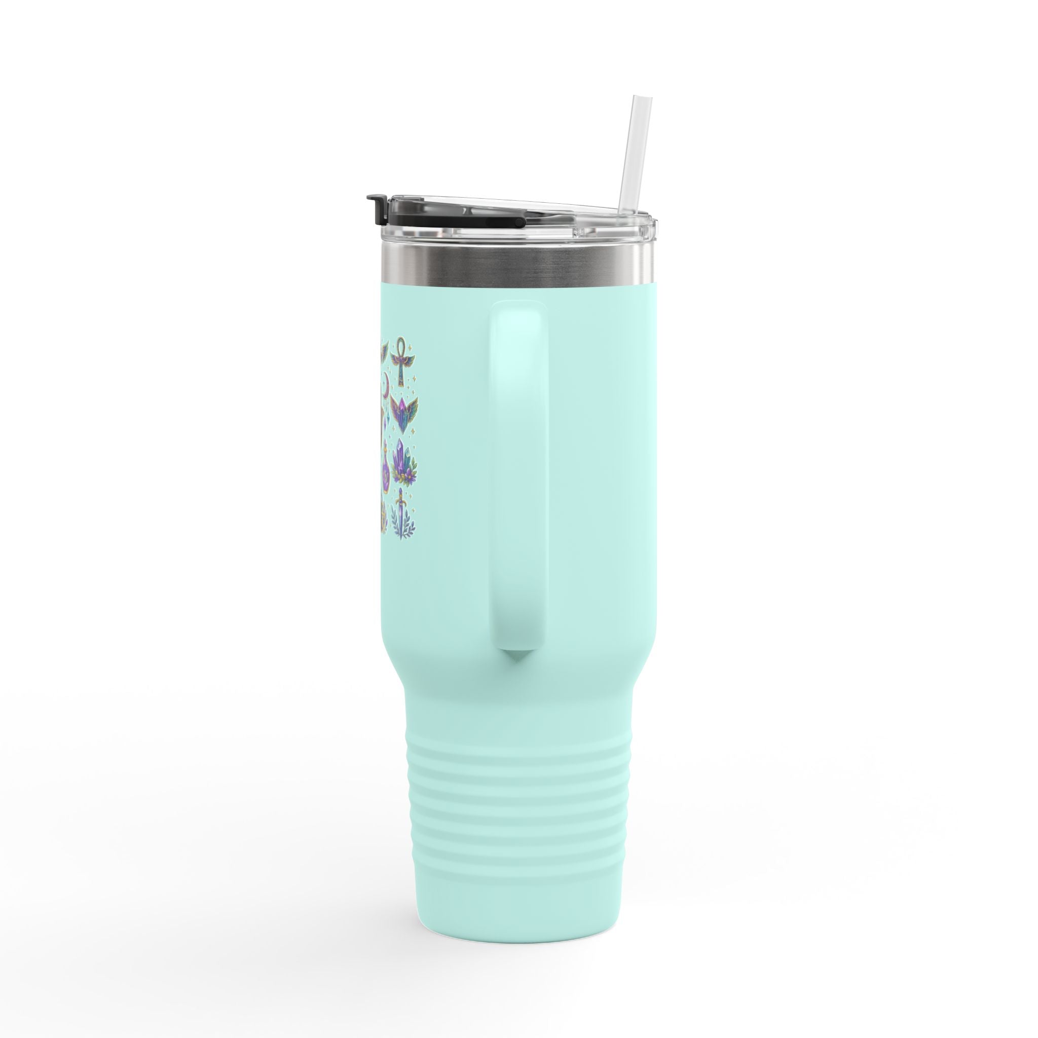 40oz Insulated Travel Mug — Mystical Symbols Floral Hamsa Stainless Steel Tumbler