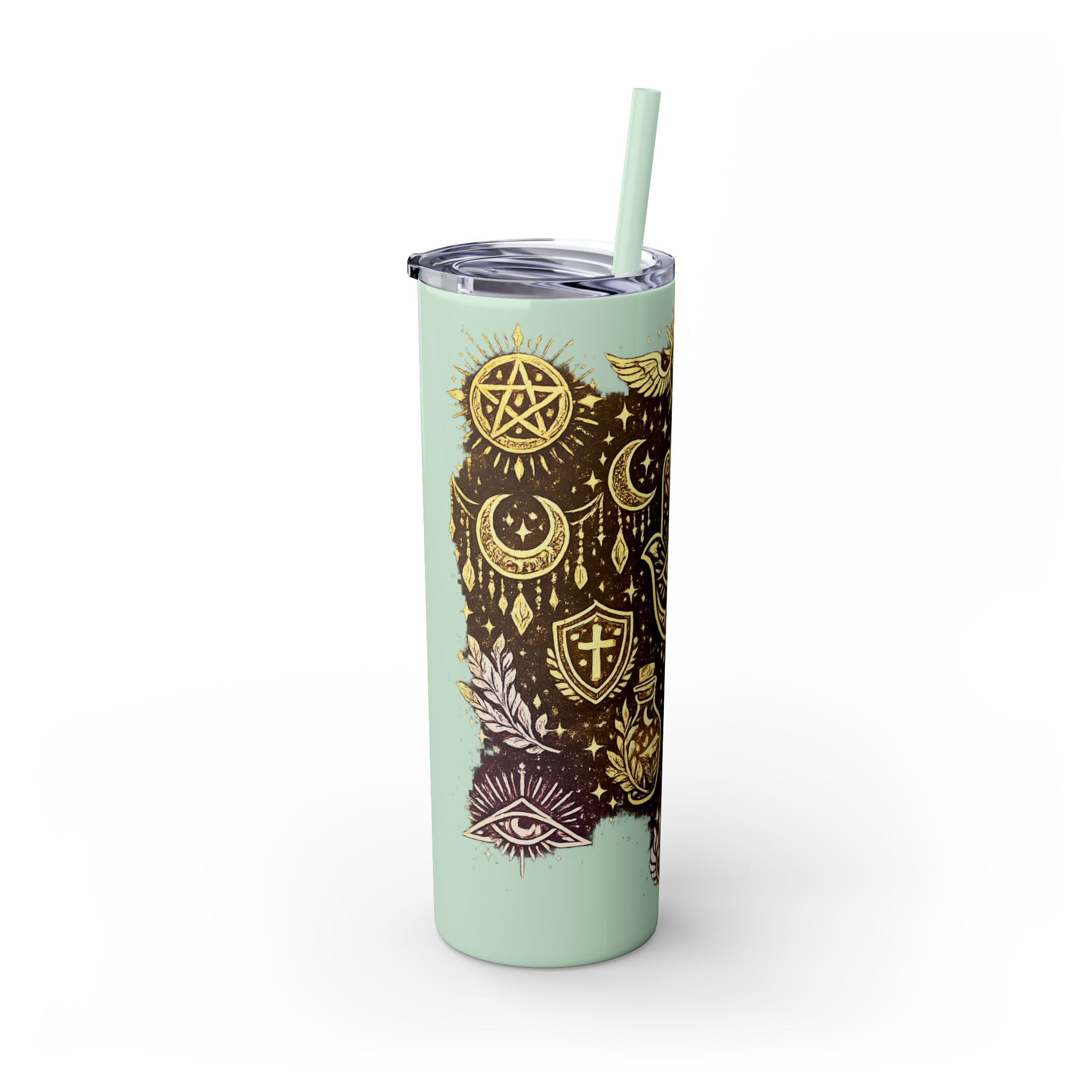 20oz Skinny Tumbler — Gold Mystic Hamsa & Celestial Eye Tumbler with Straw