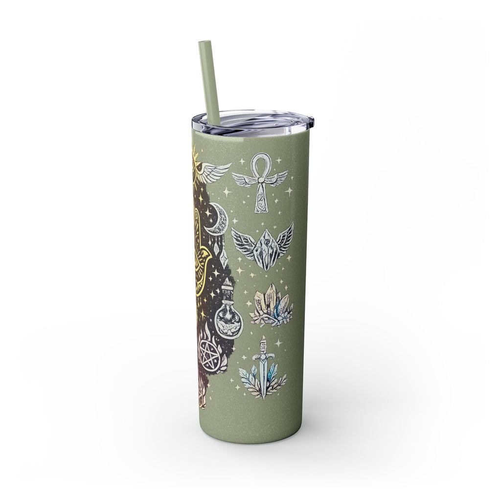 20oz Skinny Tumbler — Gold Mystic Hamsa & Celestial Eye Tumbler with Straw
