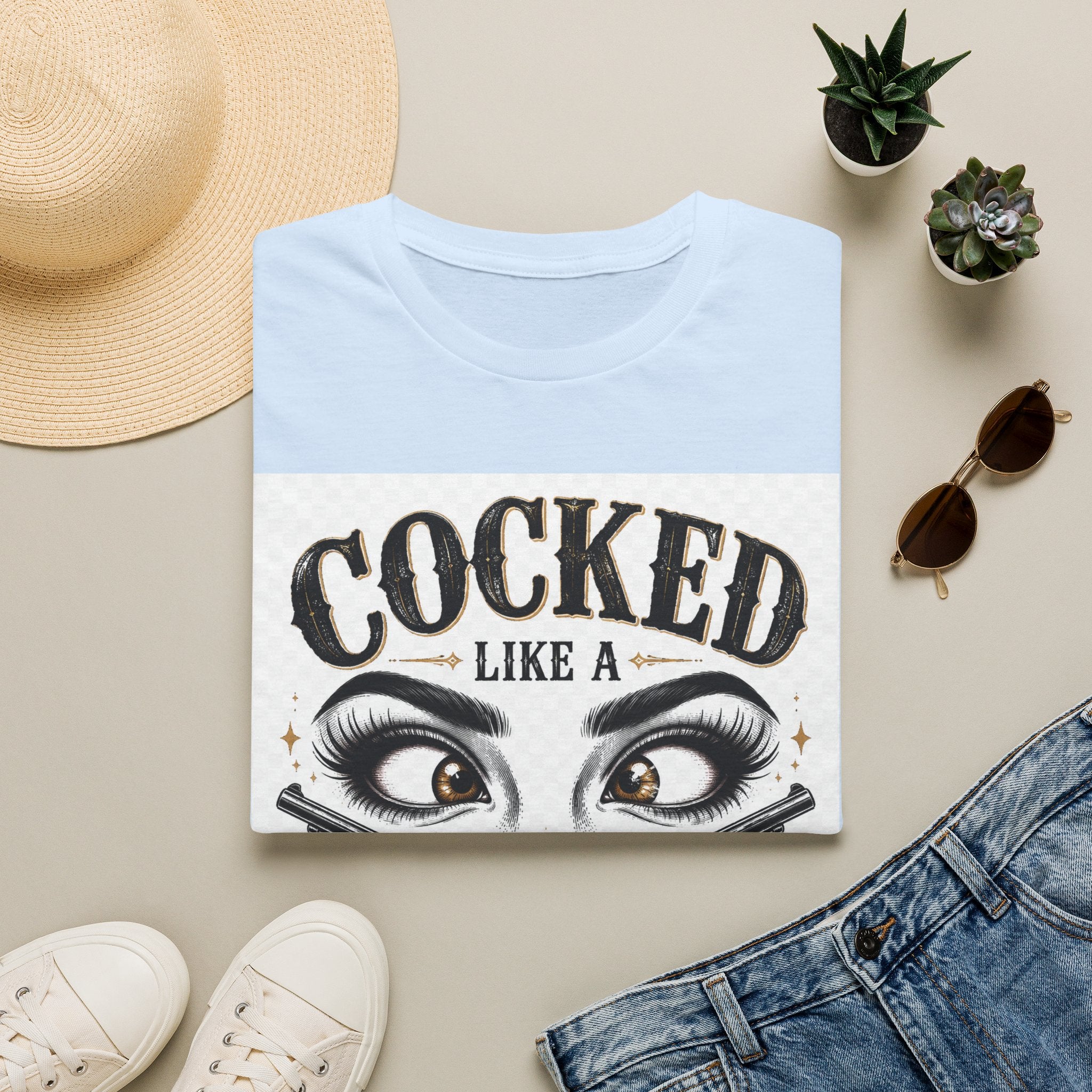 Cocked Like a Pistol T-Shirt — Retro Western Eyelash Graphic Tee