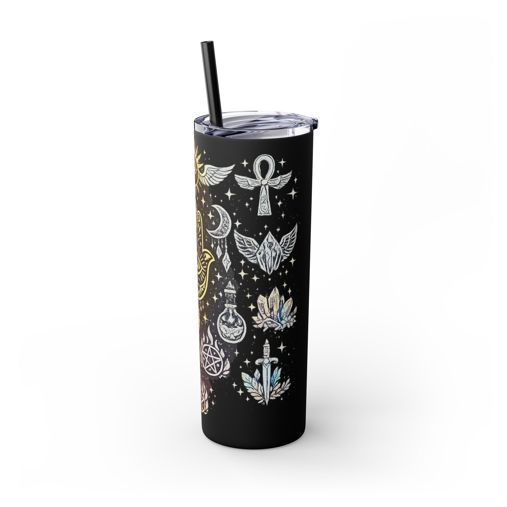 20oz Skinny Tumbler — Gold Mystic Hamsa & Celestial Eye Tumbler with Straw