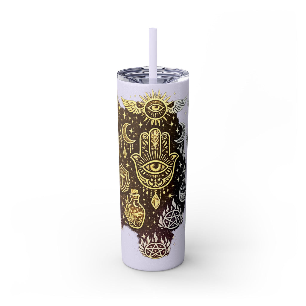 20oz Skinny Tumbler — Gold Mystic Hamsa & Celestial Eye Tumbler with Straw