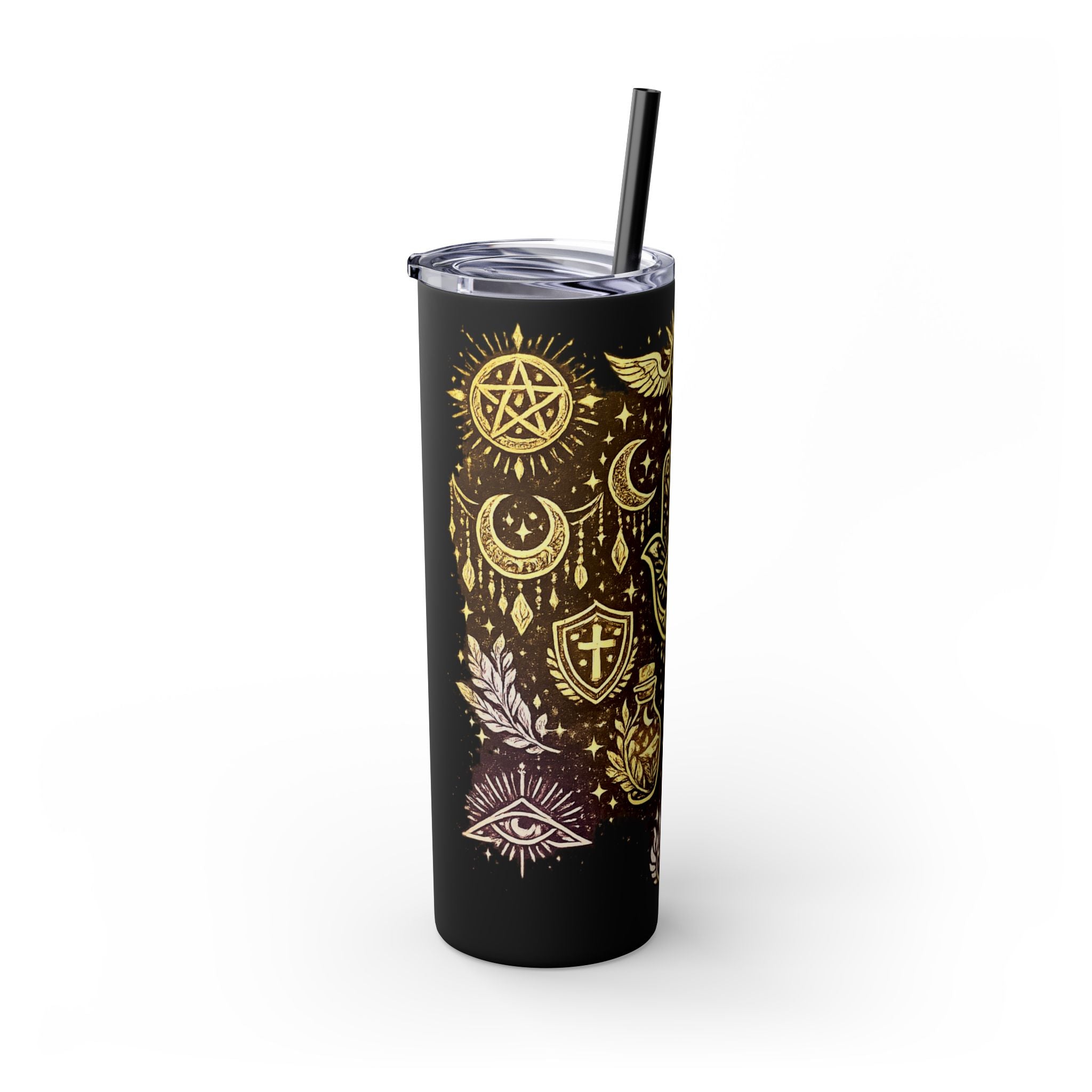 20oz Skinny Tumbler — Gold Mystic Hamsa & Celestial Eye Tumbler with Straw