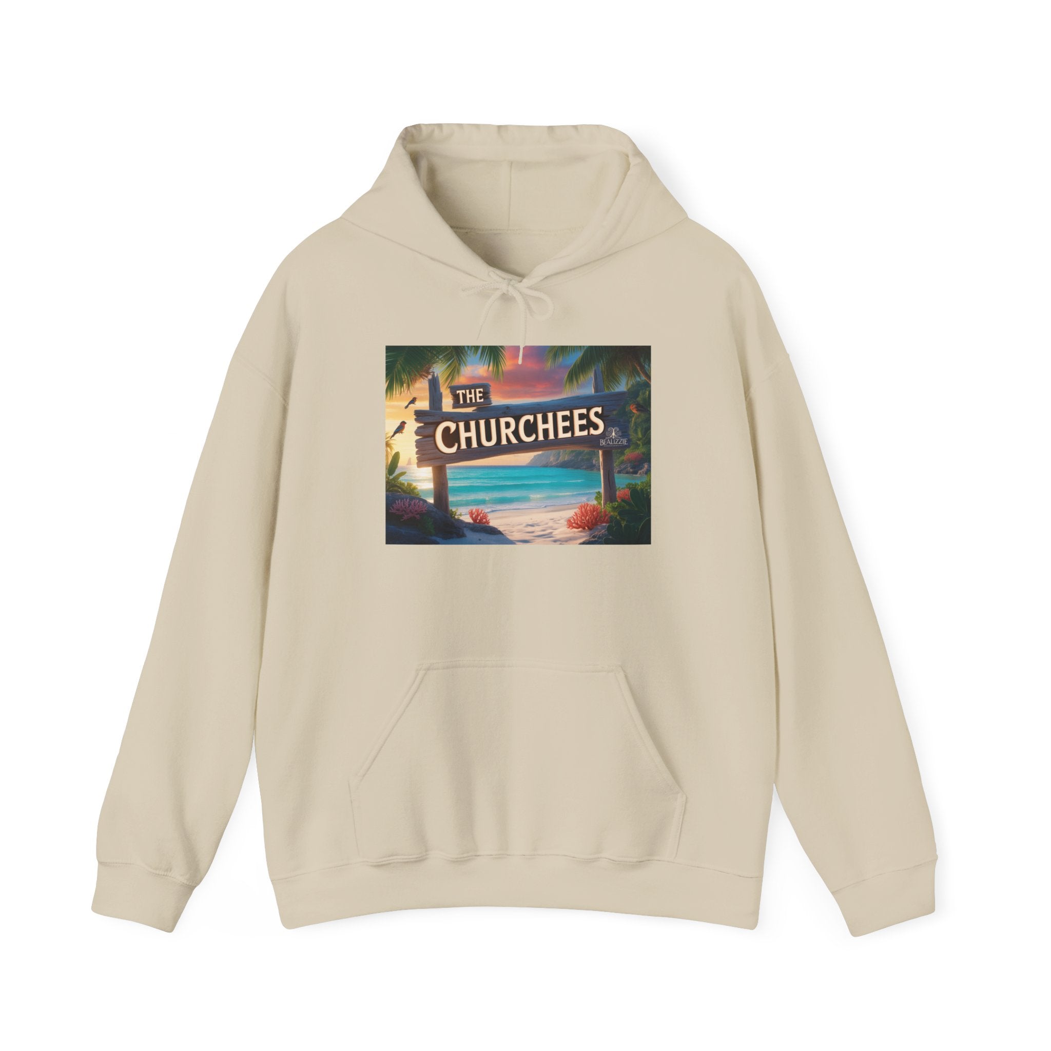 The Churchees Retro Beach Hoodie – Vintage Surf Sign Graphic Sweatshirt