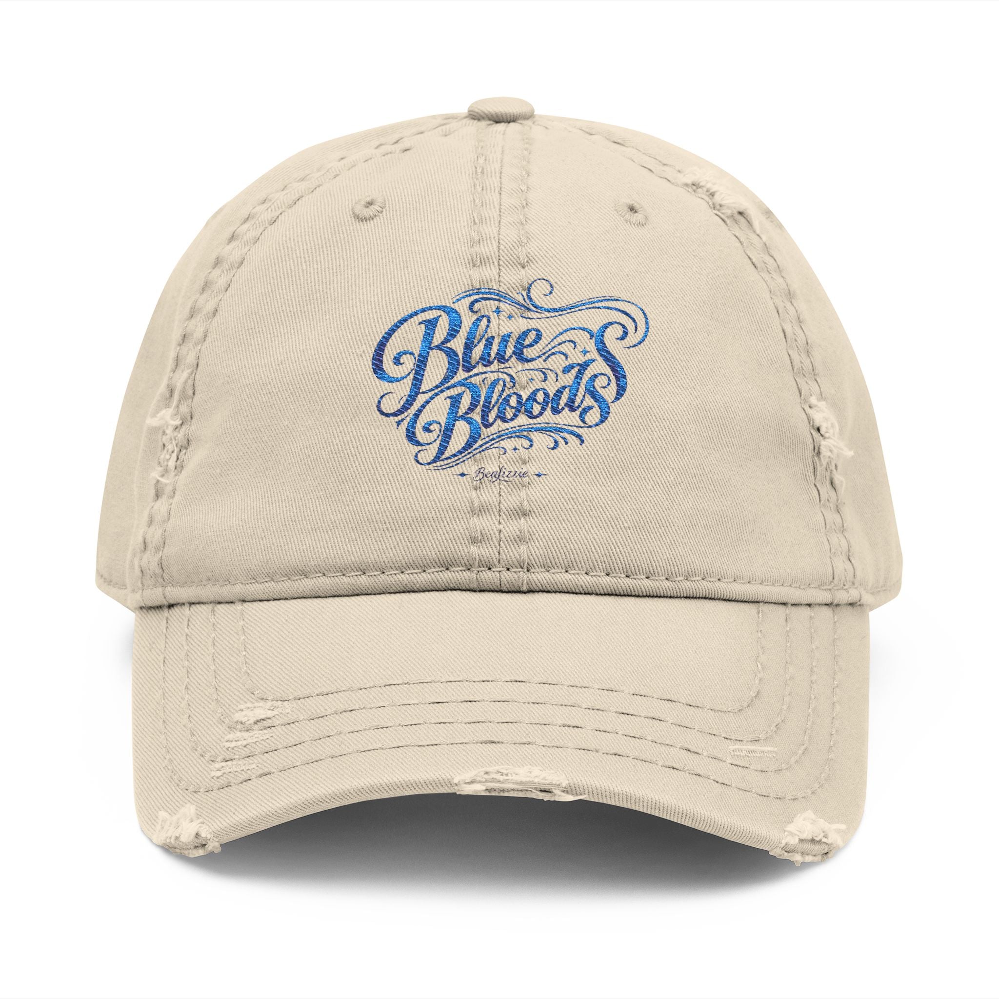 Distressed Embroidered Dad Hat — Blue Waves Script Cap