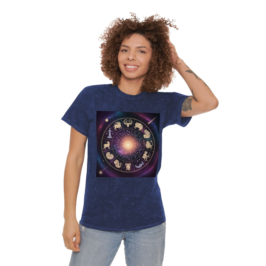 Zodiac Wheel Mineral Wash T-Shirt — Cosmic Astrology Signs Tee