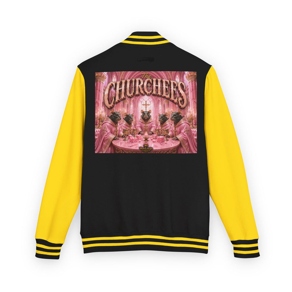 Letterman Jacket — Pink 'Churchees' Vintage Dinner Graphic
