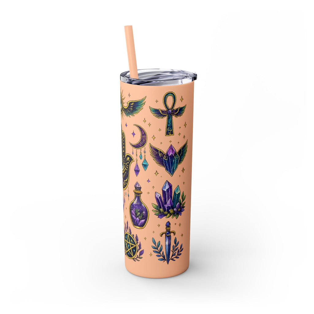 Mystic Symbols 20oz Skinny Tumbler with Straw — Hamsa, All-Seeing Eye & Moon